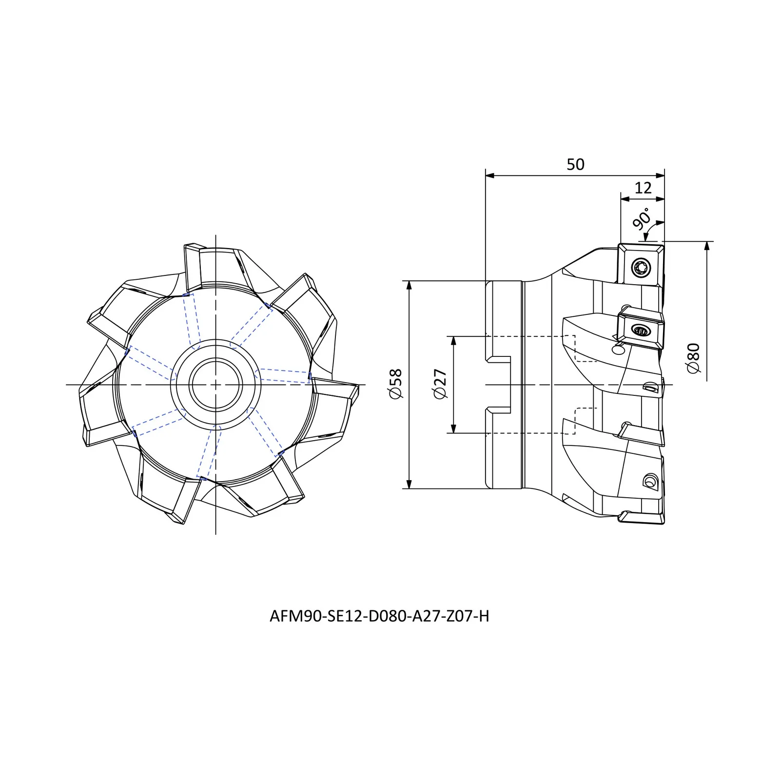 AFM90-SE12-D080-A27-Z07-H &mdash; dimensioned drawing