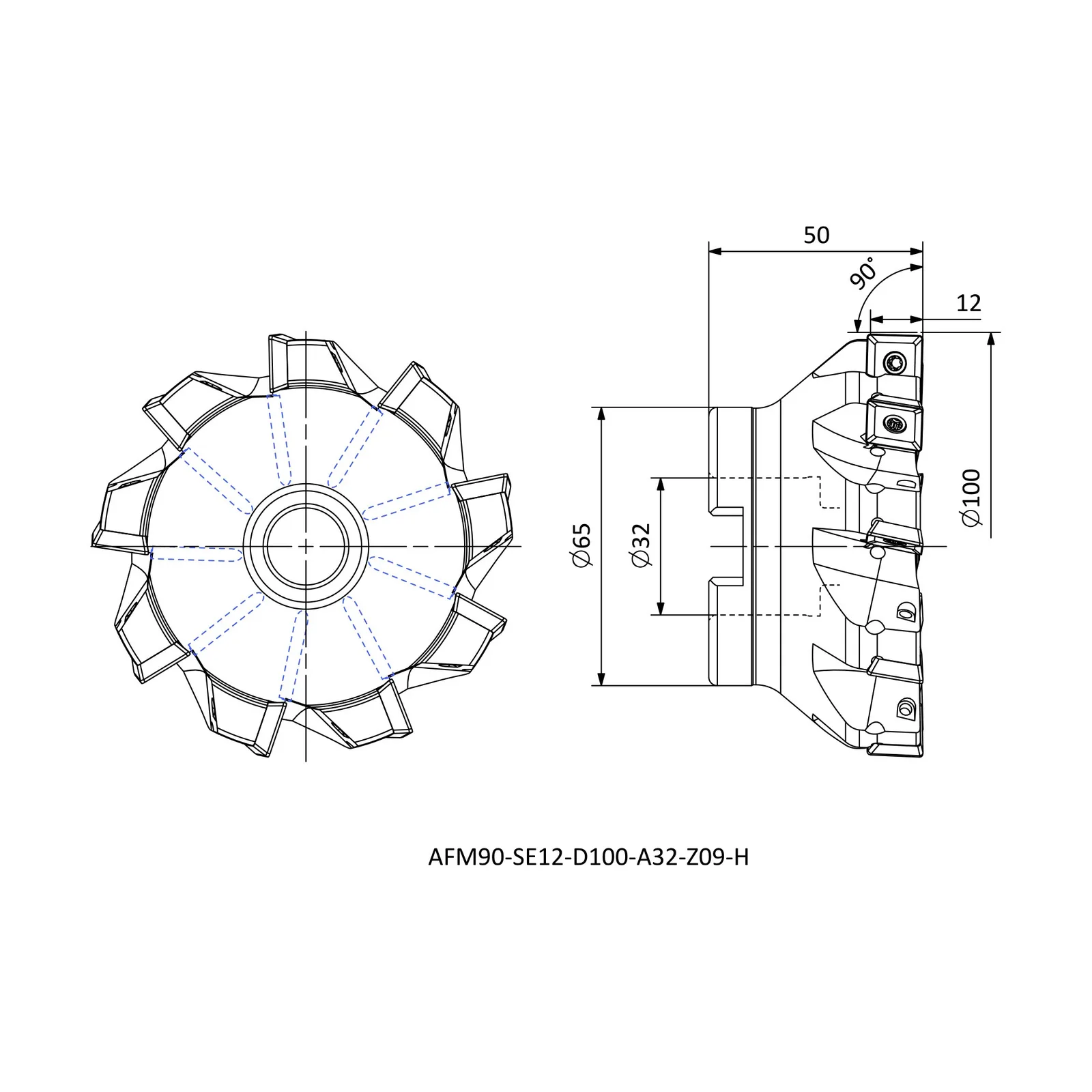 AFM90-SE12-D100-A32-Z09-H &mdash; dimensioned drawing