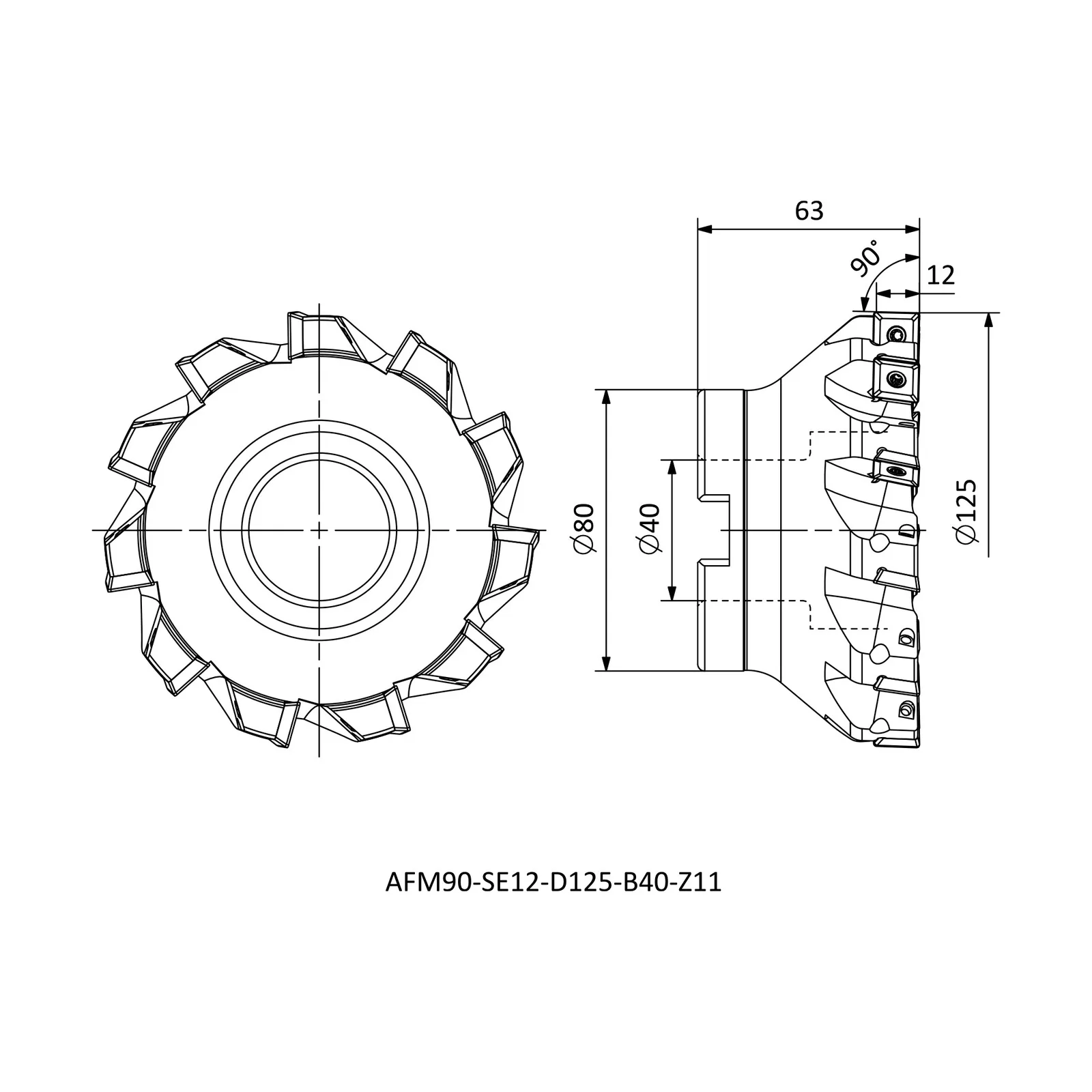 AFM90-SE12-D125-B40-Z11 &mdash; dimensioned drawing