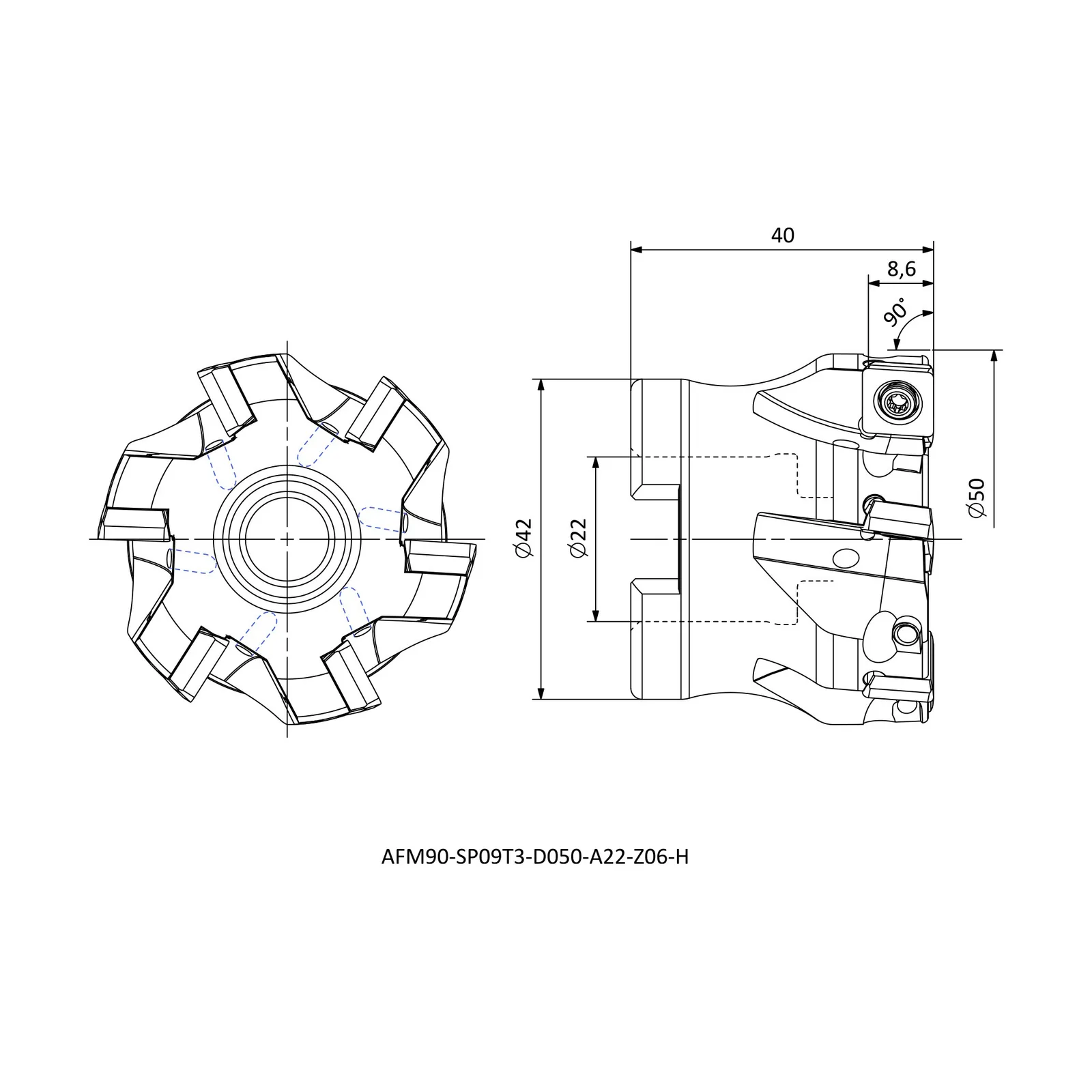 AFM90-SP09T3-D050-A22-Z06-H &mdash; dimensioned drawing