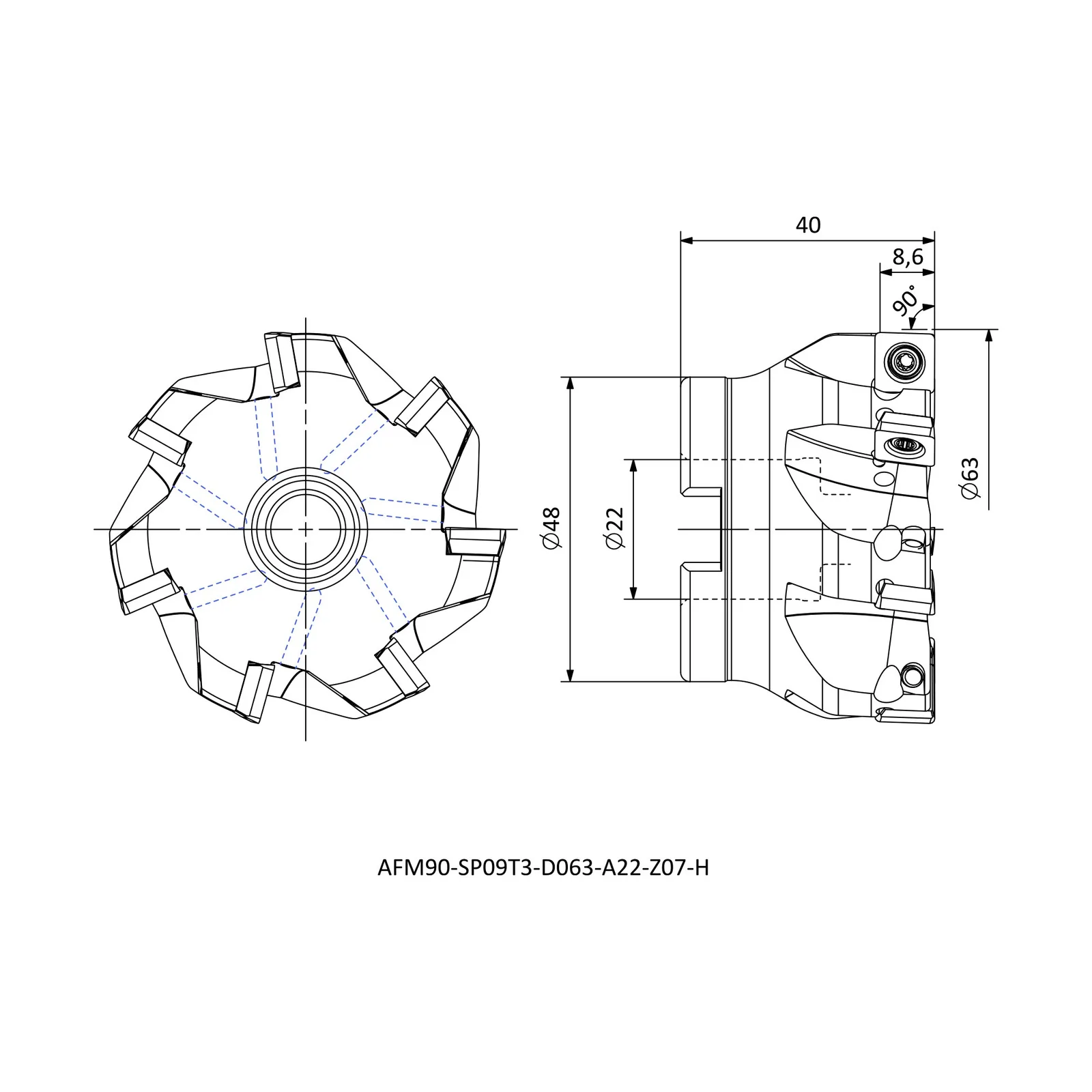 AFM90-SP09T3-D063-A22-Z07-H &mdash; dimensioned drawing