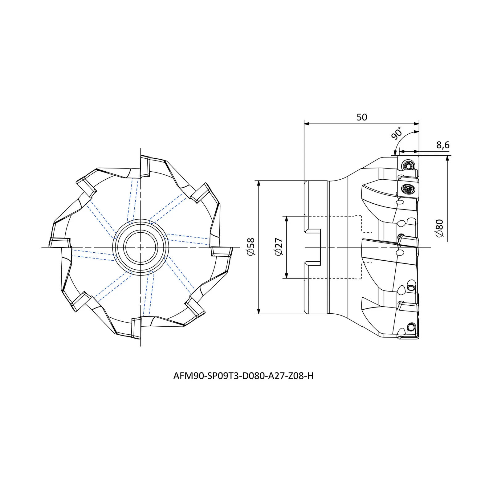 AFM90-SP09T3-D080-A27-Z08-H &mdash; dimensioned drawing