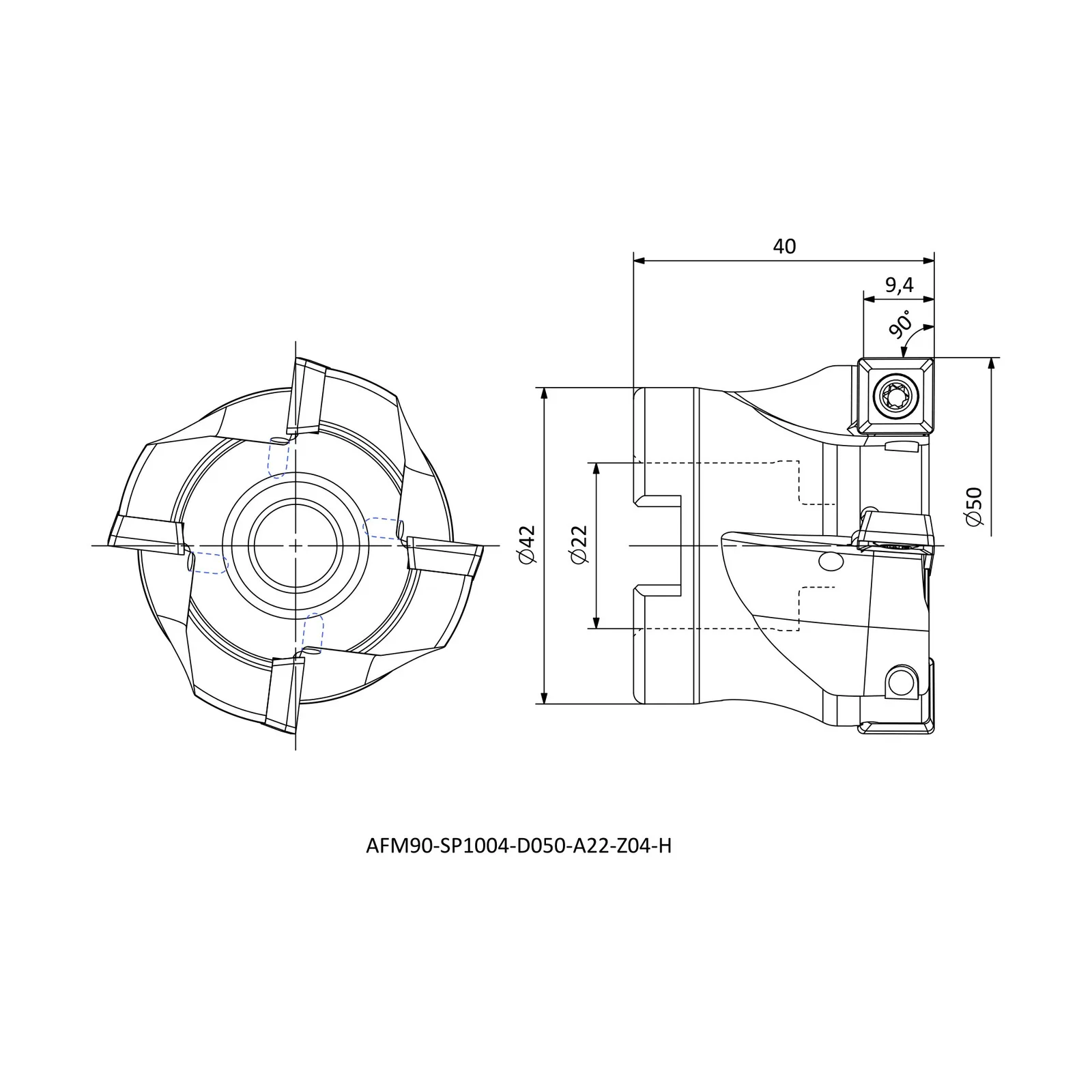 AFM90-SP1004-D050-A22-Z04-H &mdash; dimensioned drawing