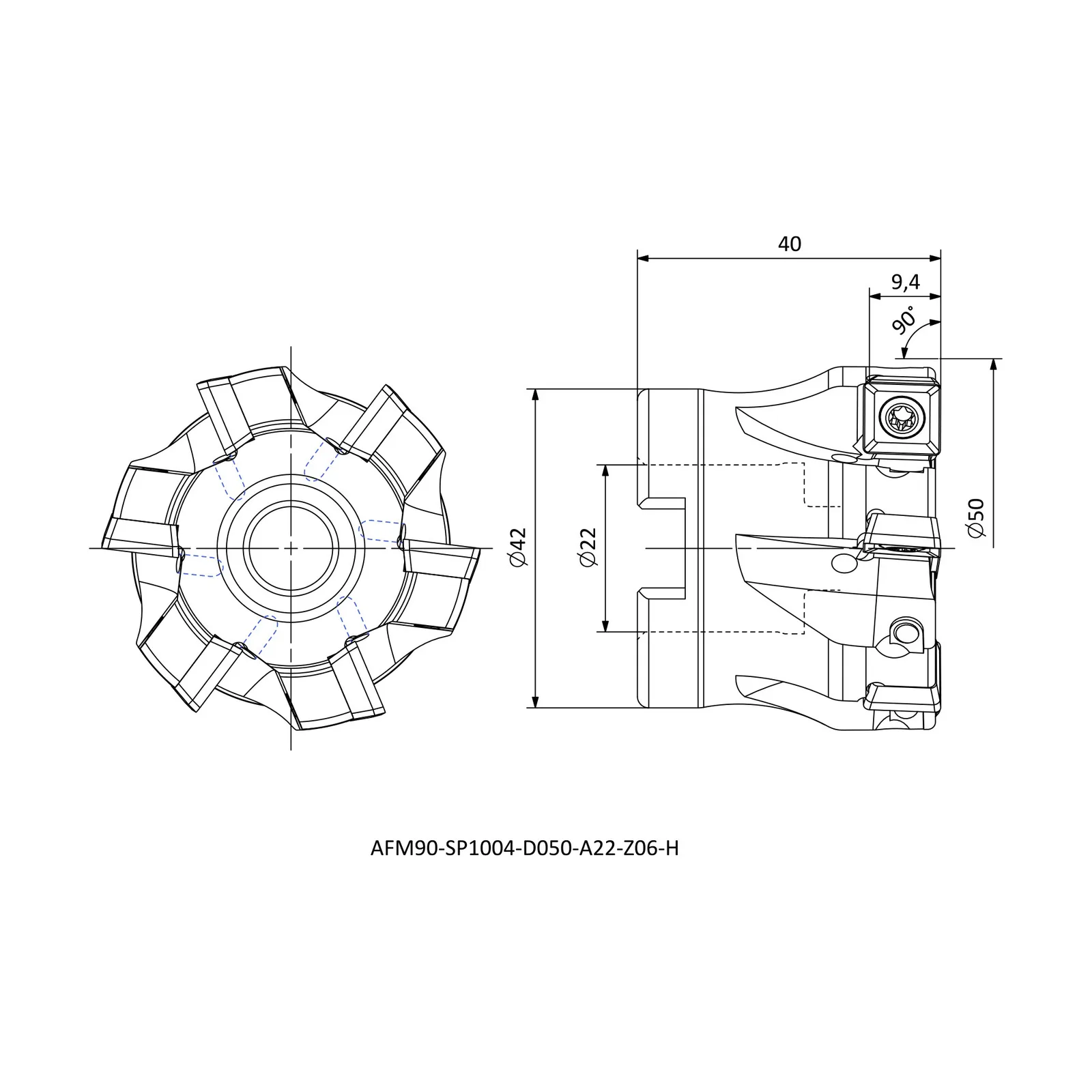 AFM90-SP1004-D050-A22-Z06-H &mdash; dimensioned drawing