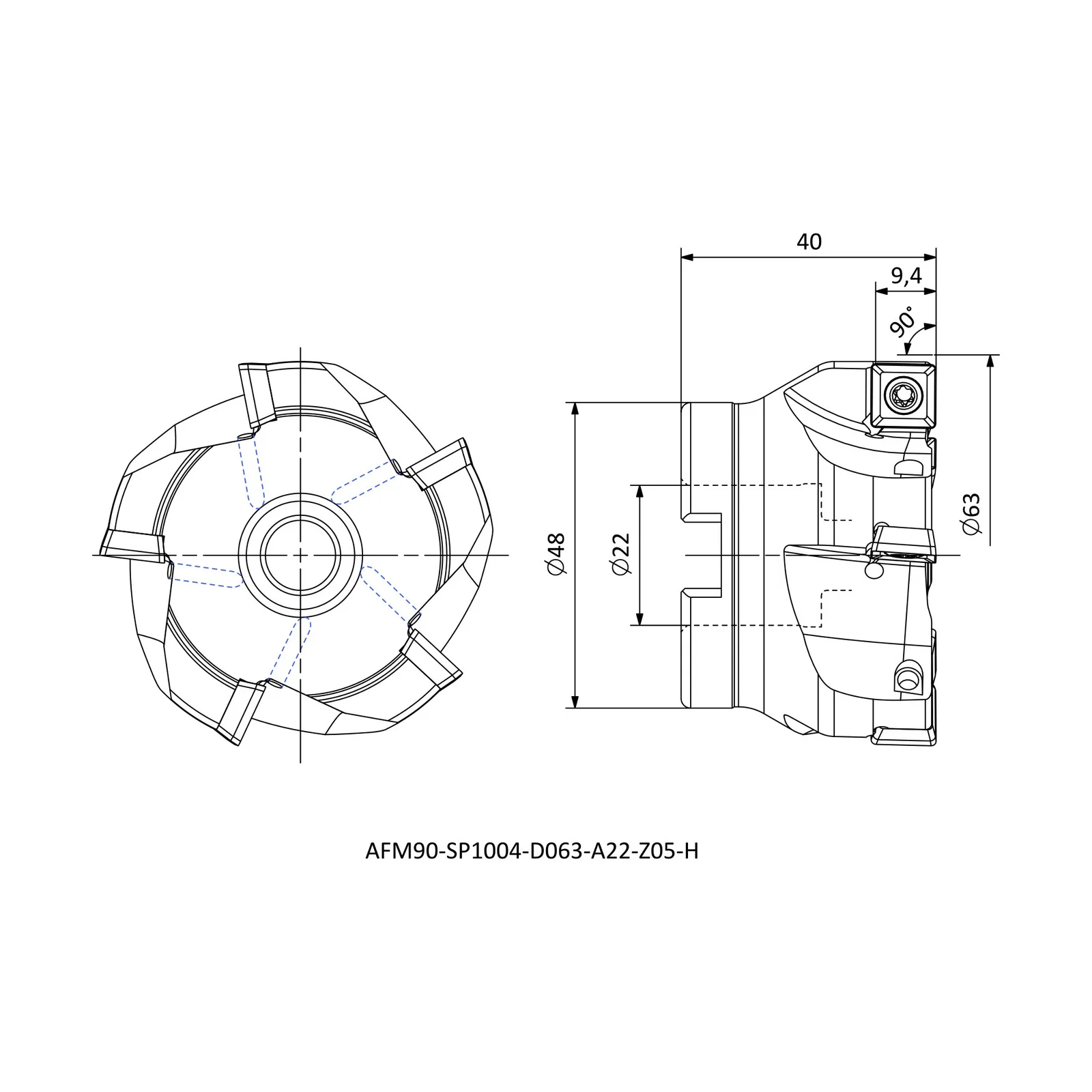 AFM90-SP1004-D063-A22-Z05-H &mdash; dimensioned drawing