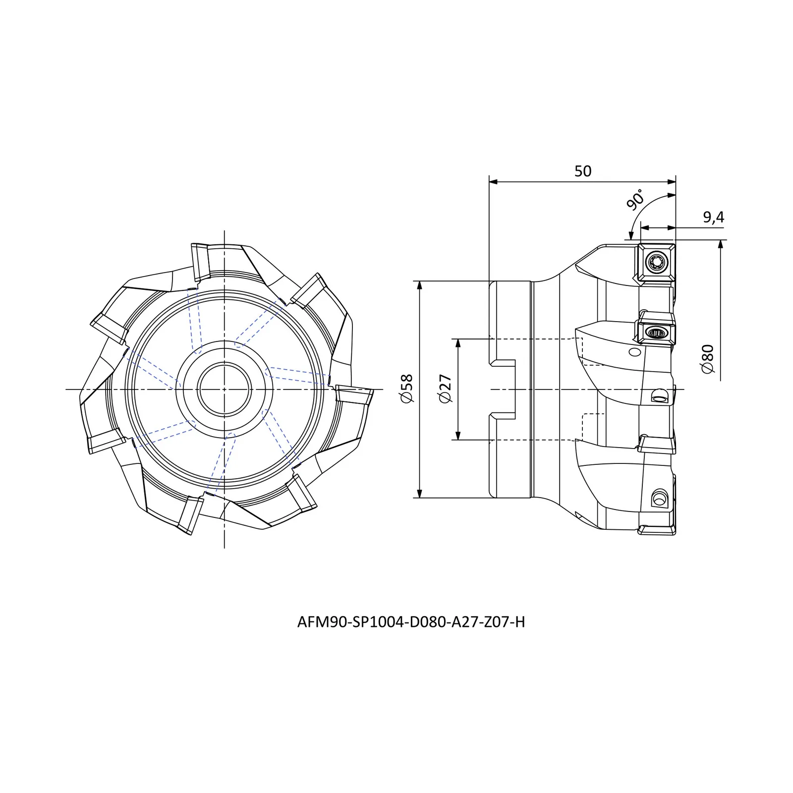AFM90-SP1004-D080-A27-Z07-H &mdash; dimensioned drawing