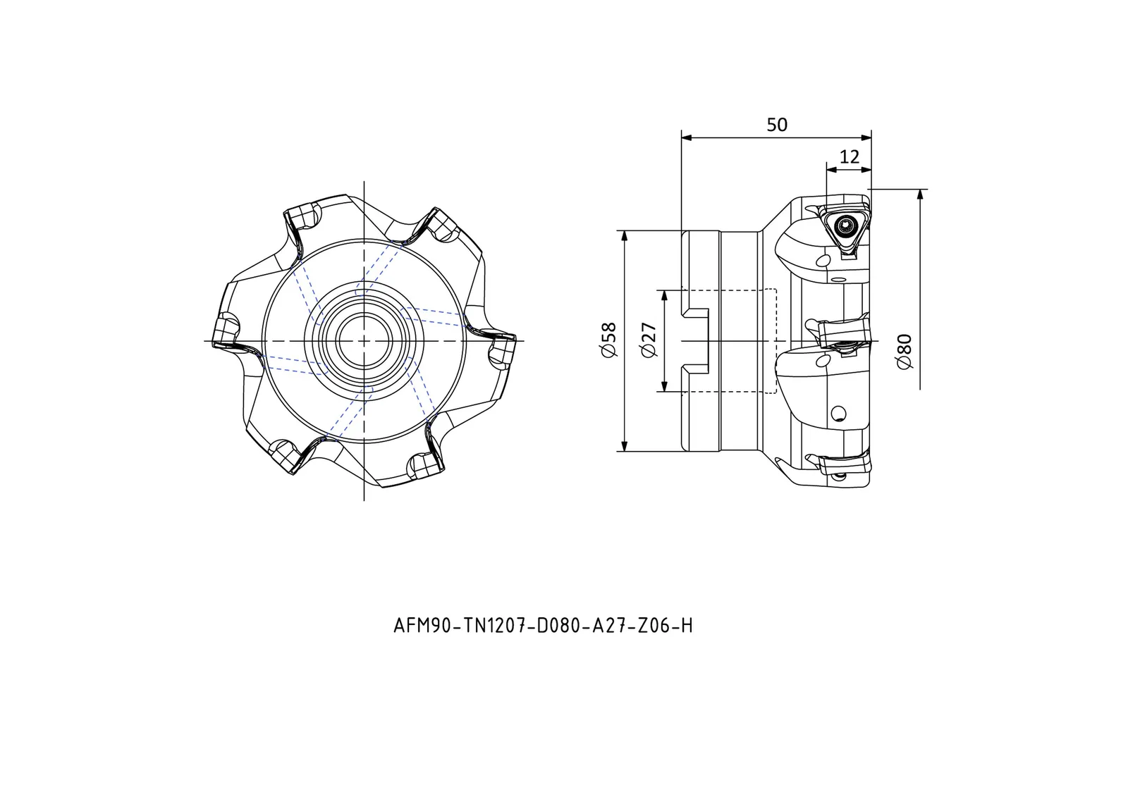 AFM90-TN1207-D080-A27-Z06-H &mdash; dimensioned drawing
