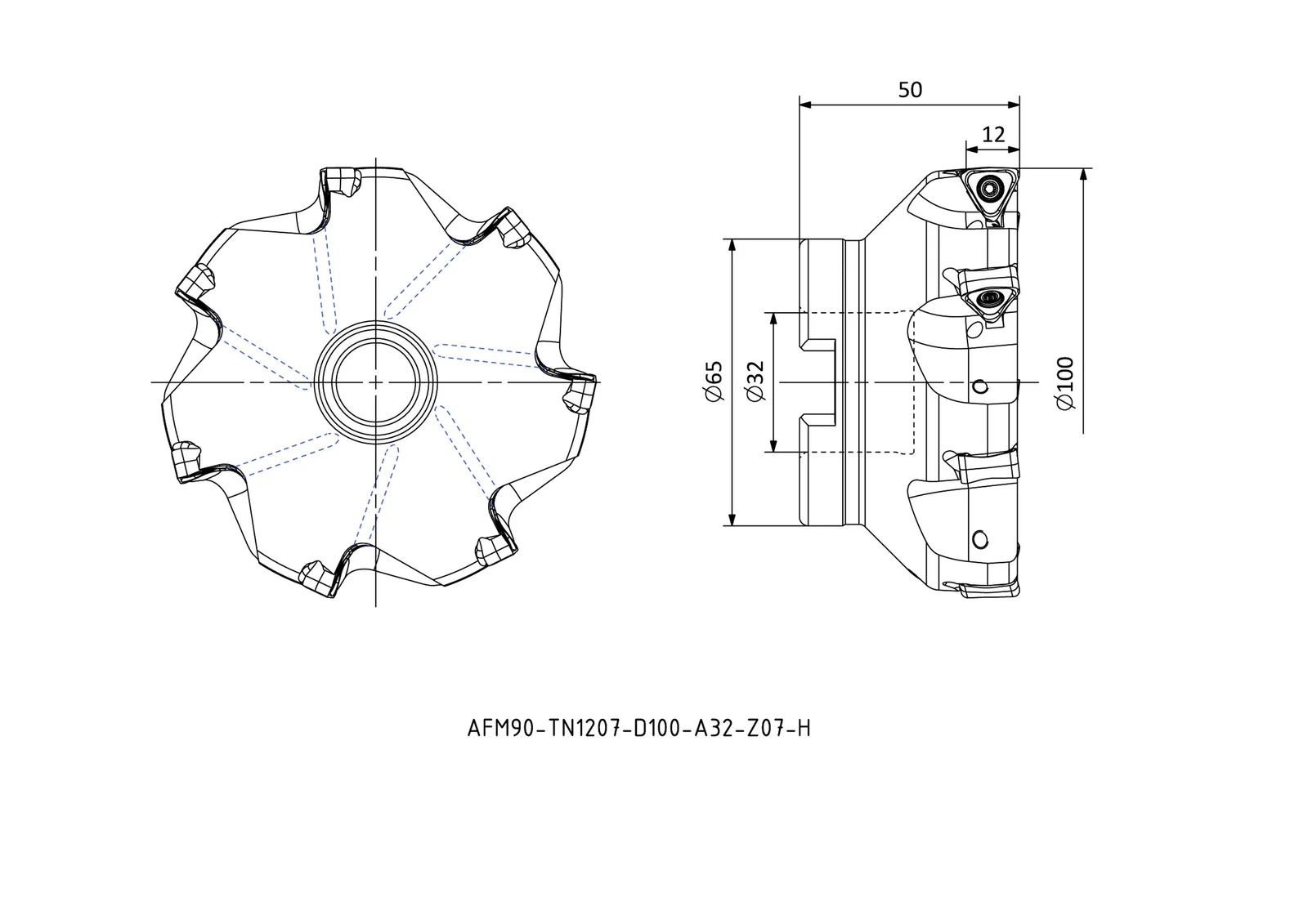 AFM90-TN1207-D100-A32-Z07-H &mdash; dimensioned drawing