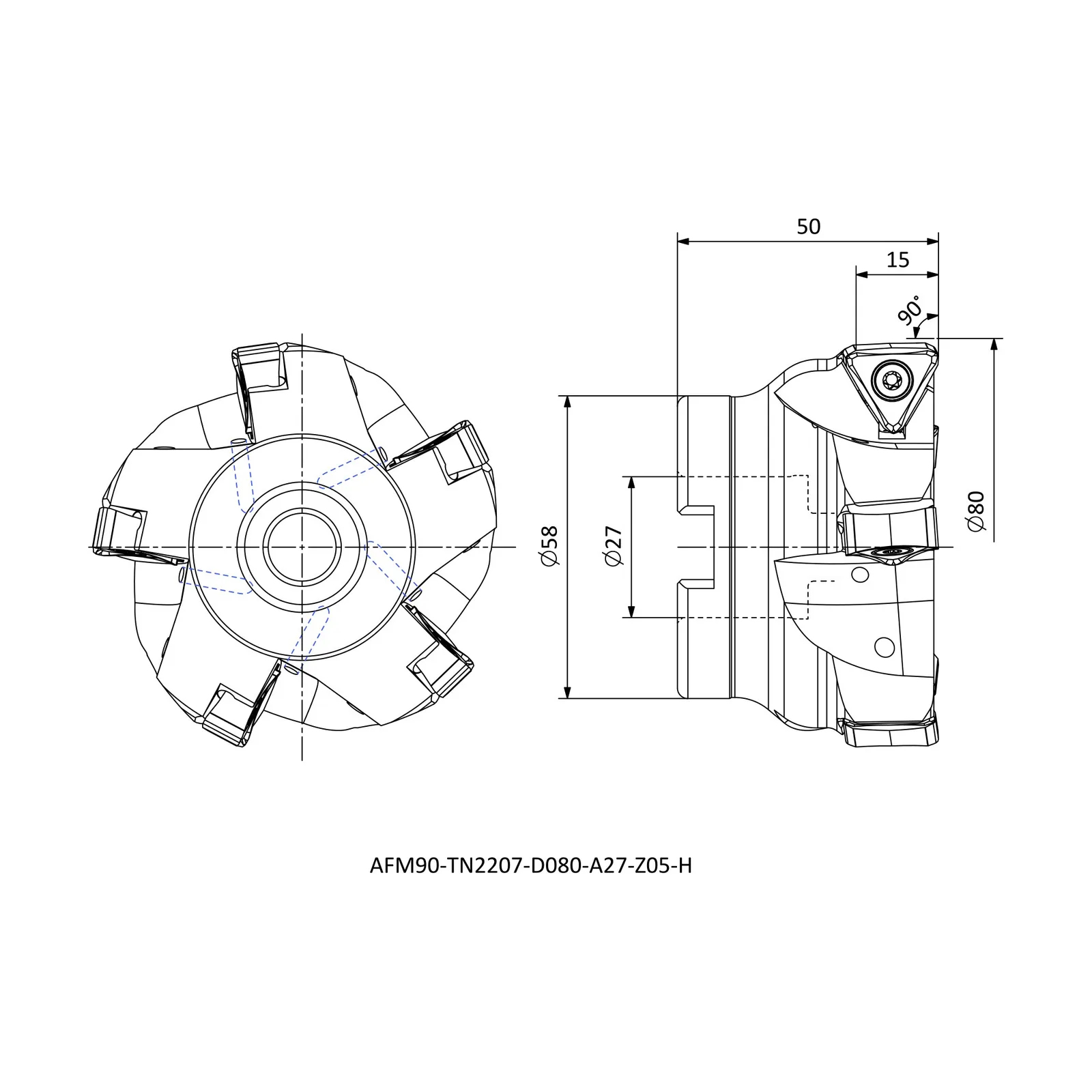 AFM90-TN2207-D080-A27-Z05-H &mdash; dimensioned drawing