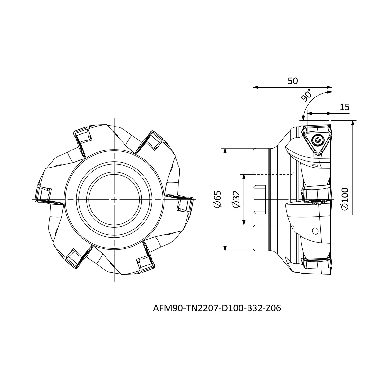 AFM90-TN2207-D100-B32-Z06 &mdash; dimensioned drawing