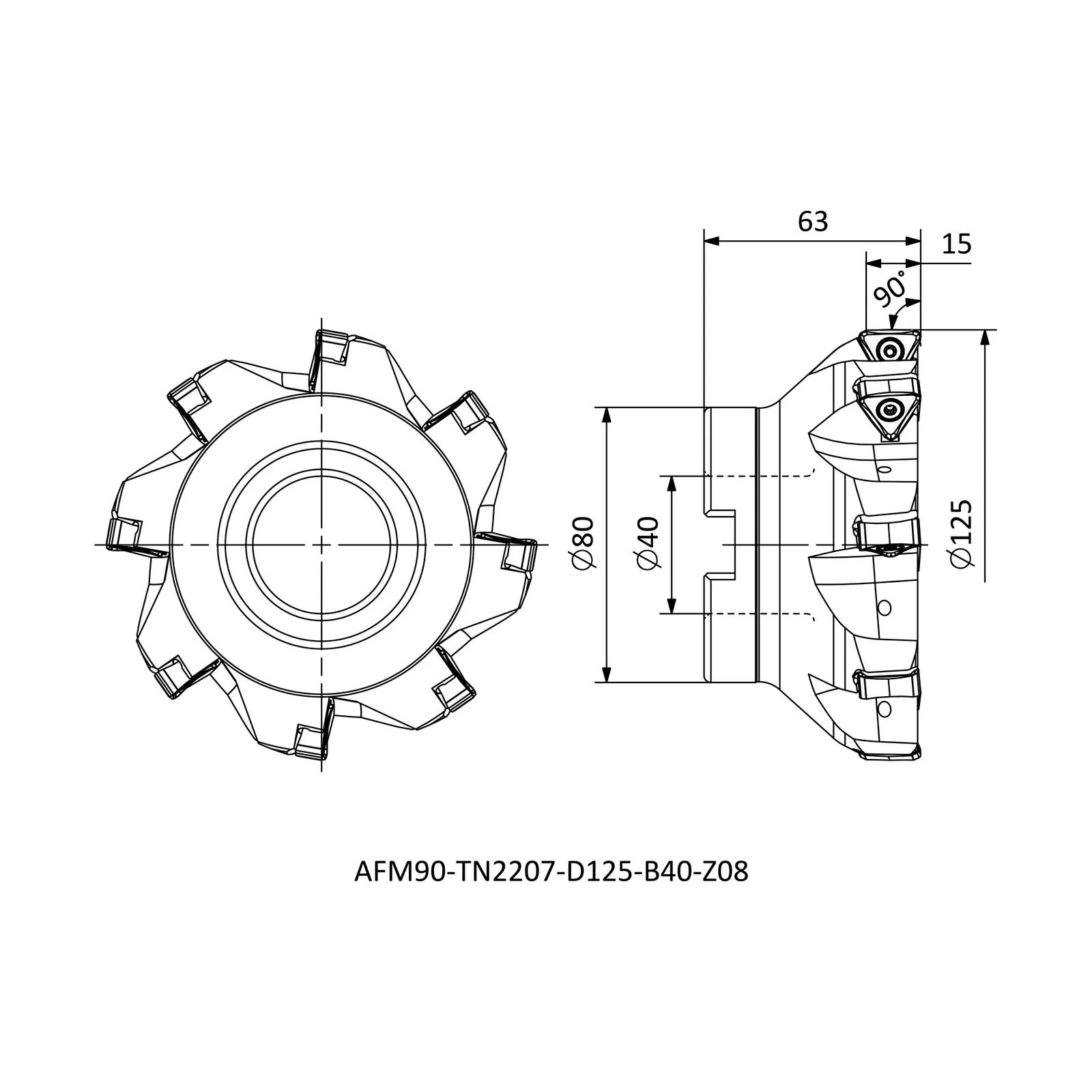 AFM90-TN2207-D125-B40-Z08 &mdash; dimensioned drawing