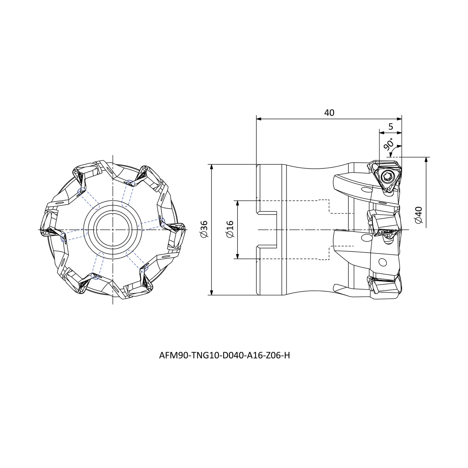 AFM90-TNG10-D040-A16-Z06-H &mdash; dimensioned drawing