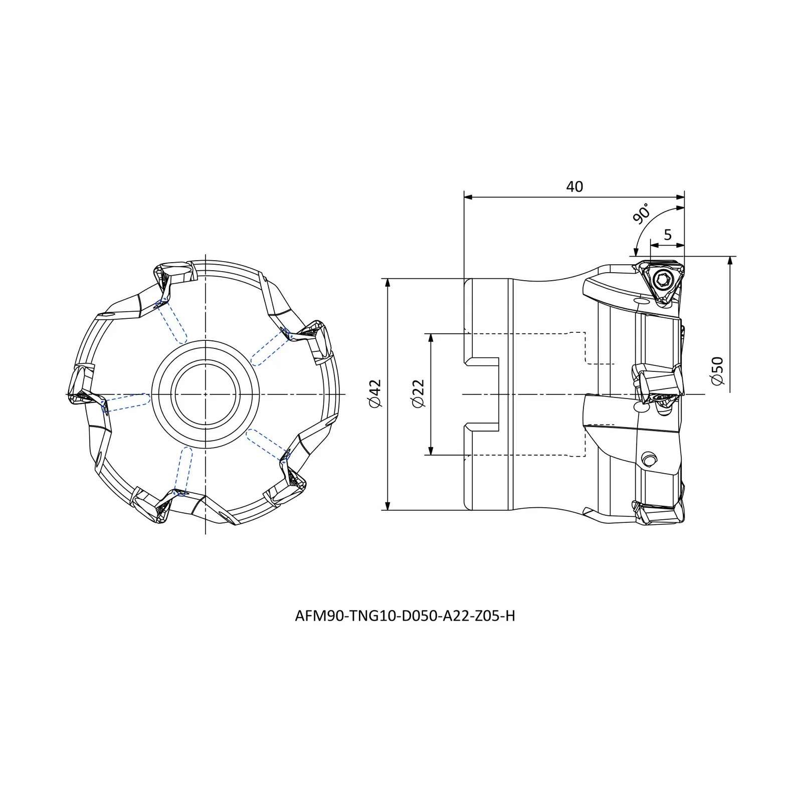 AFM90-TNG10-D050-A22-Z05-H &mdash; dimensioned drawing