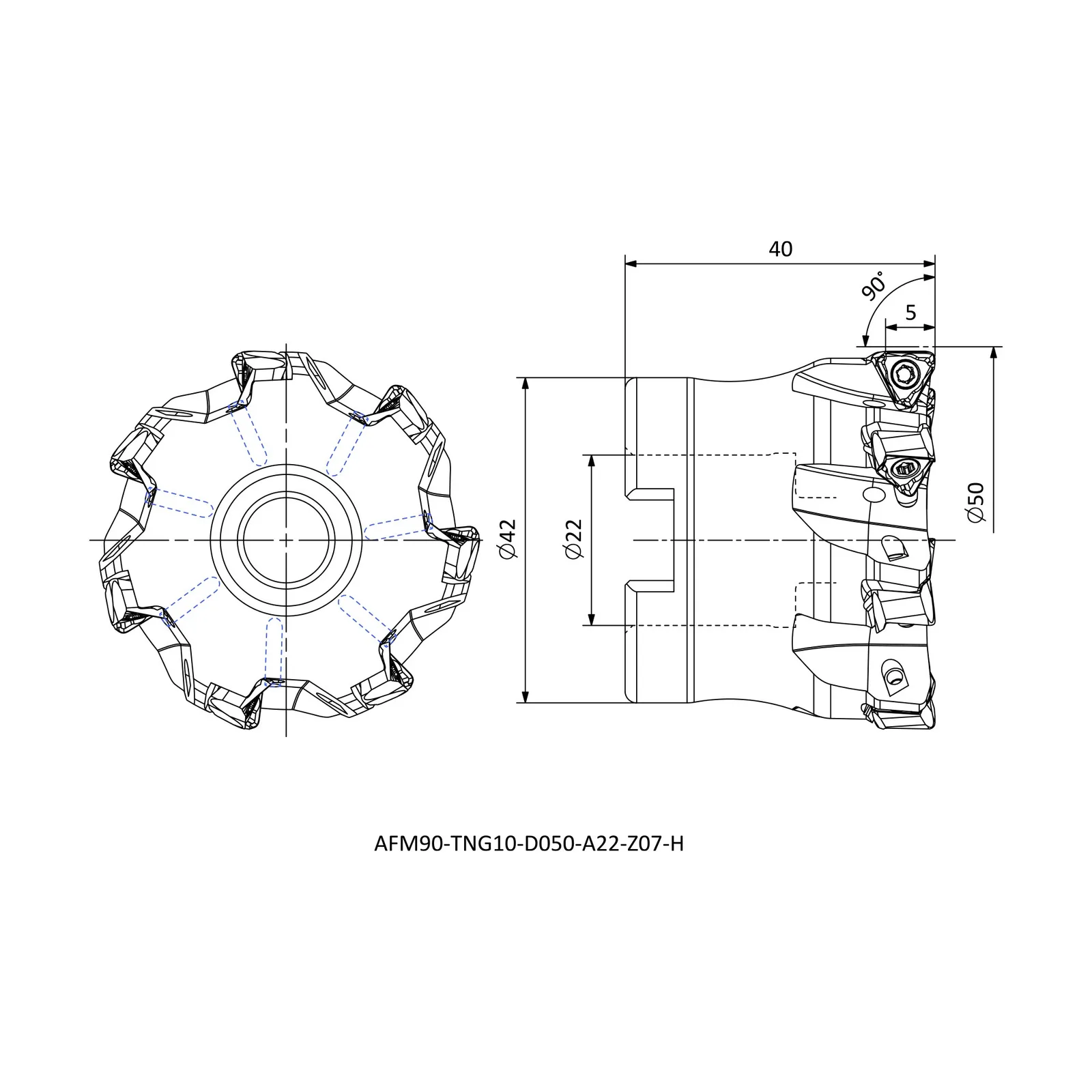 AFM90-TNG10-D050-A22-Z07-H &mdash; dimensioned drawing