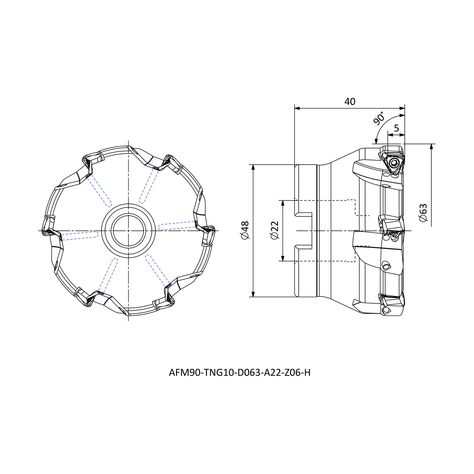 AFM90-TNG10-D063-A22-Z06-H &mdash; dimensioned drawing