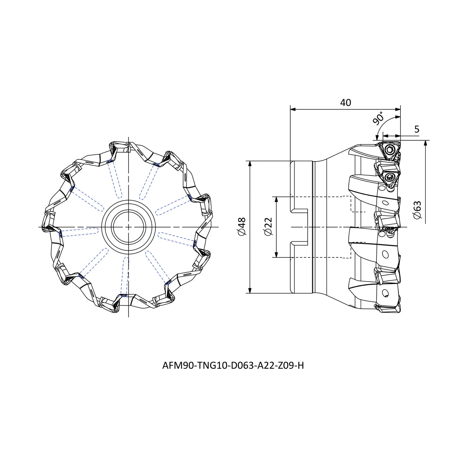 AFM90-TNG10-D063-A22-Z09-H &mdash; dimensioned drawing