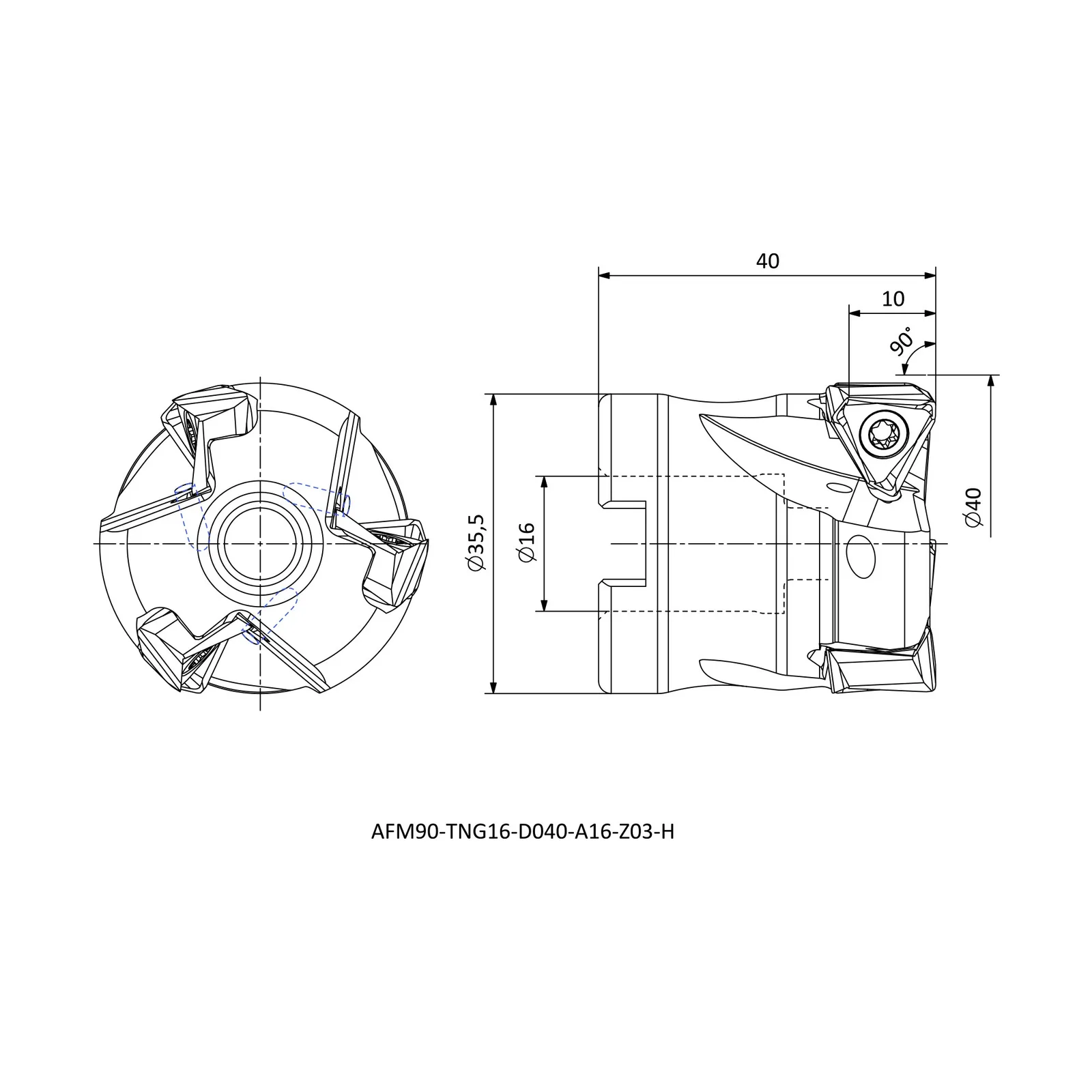AFM90-TNG16-D040-A16-Z03-H &mdash; dimensioned drawing