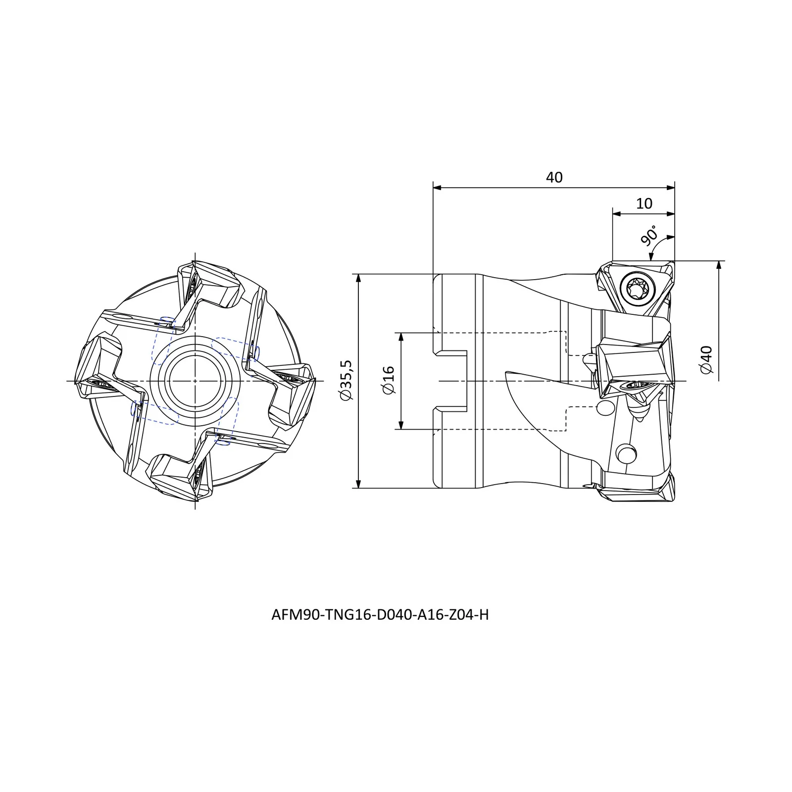 AFM90-TNG16-D040-A16-Z04-H &mdash; dimensioned drawing