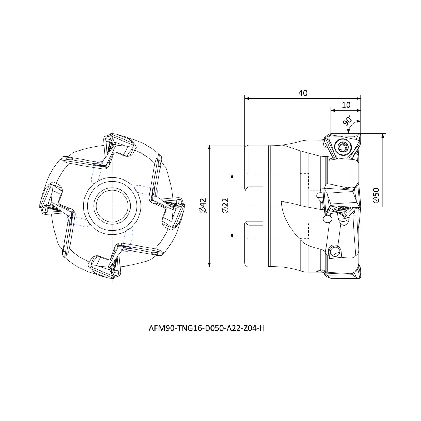 AFM90-TNG16-D050-A22-Z04-H &mdash; dimensioned drawing
