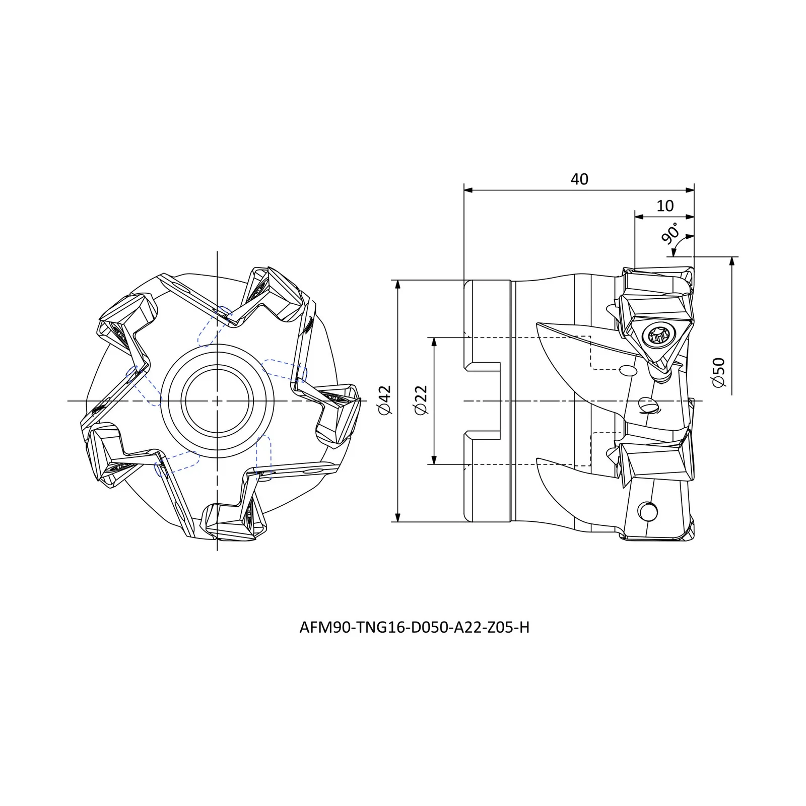 AFM90-TNG16-D050-A22-Z05-H &mdash; dimensioned drawing