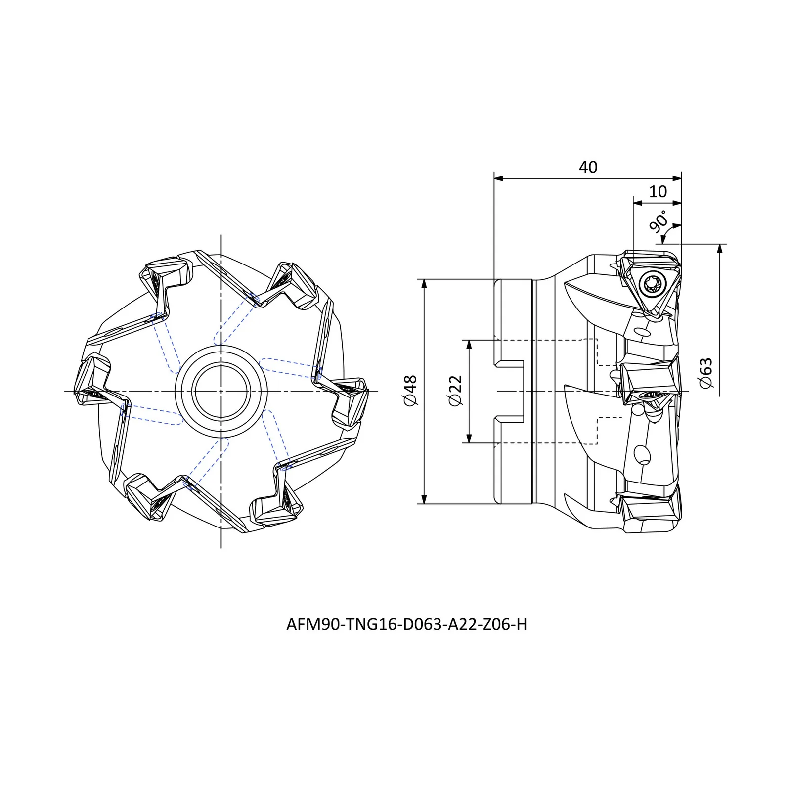 AFM90-TNG16-D063-A22-Z06-H &mdash; dimensioned drawing