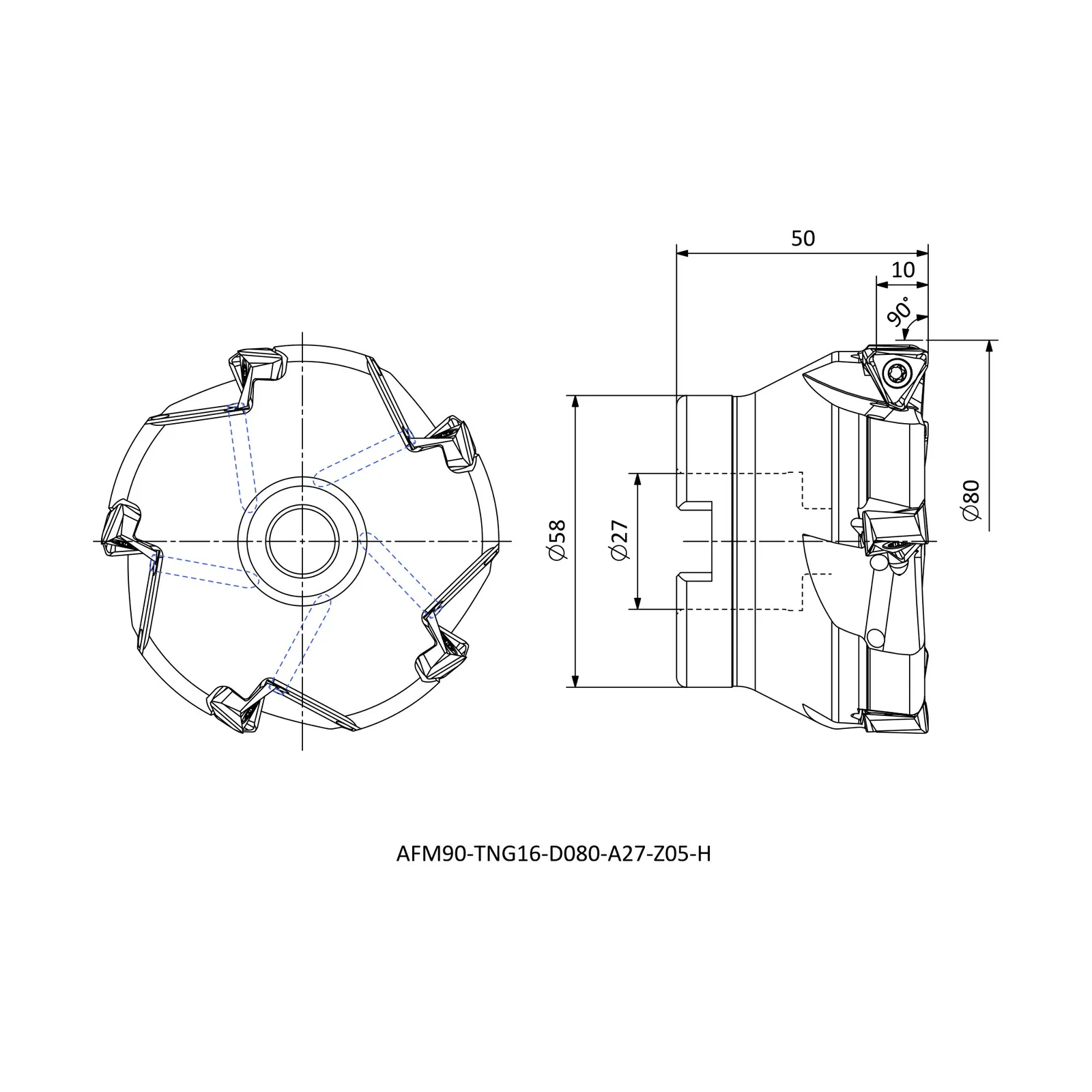 AFM90-TNG16-D080-A27-Z05-H &mdash; dimensioned drawing