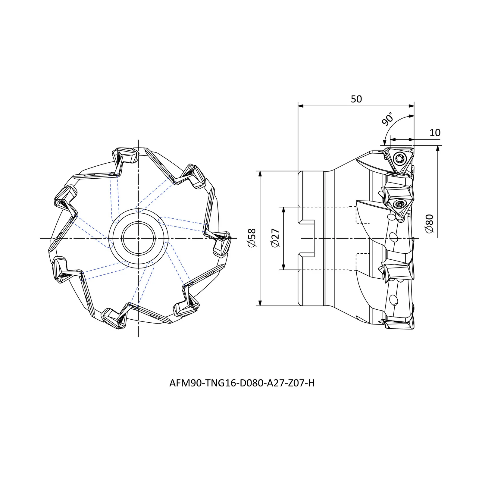 AFM90-TNG16-D080-A27-Z07-H &mdash; dimensioned drawing