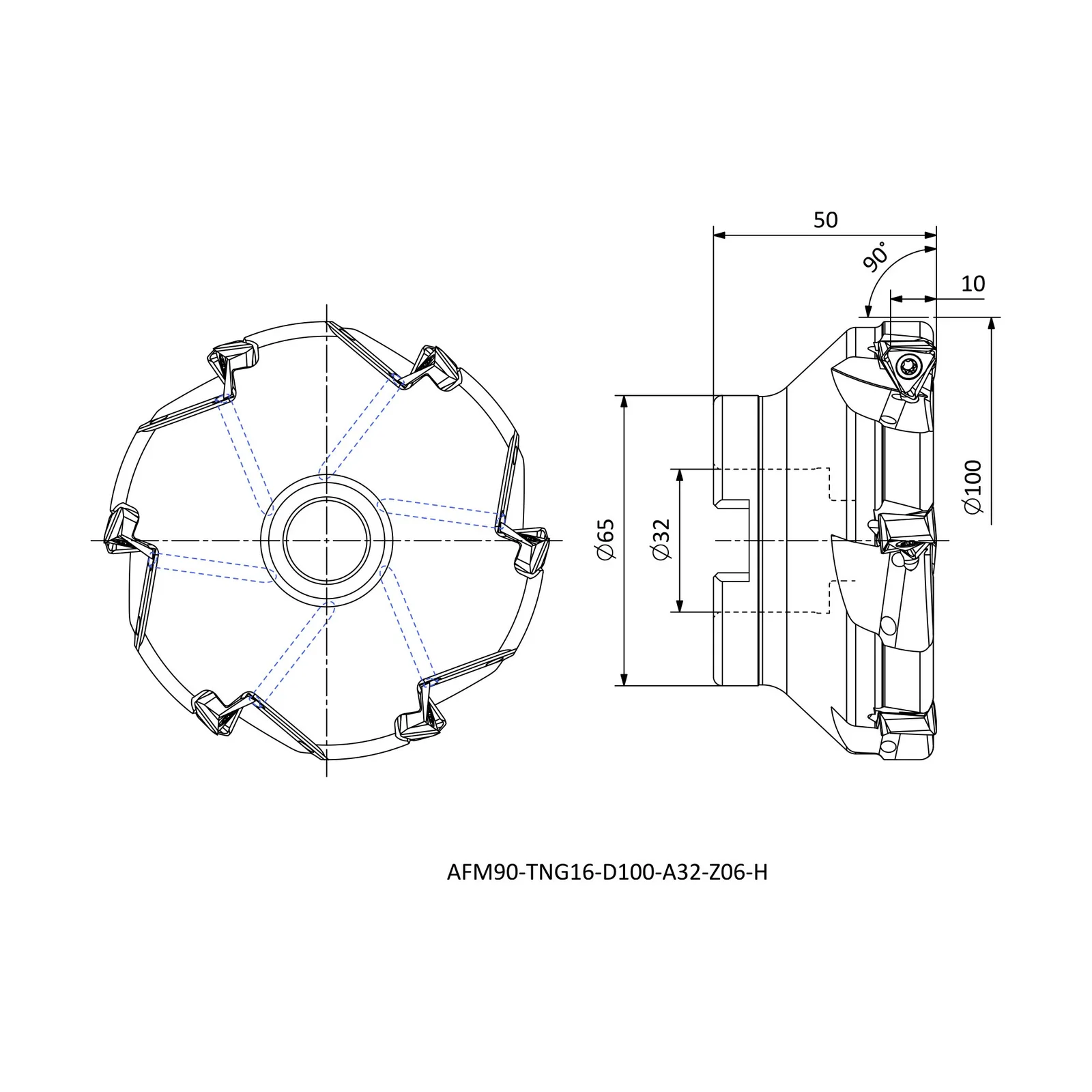 AFM90-TNG16-D100-A32-Z06-H &mdash; dimensioned drawing