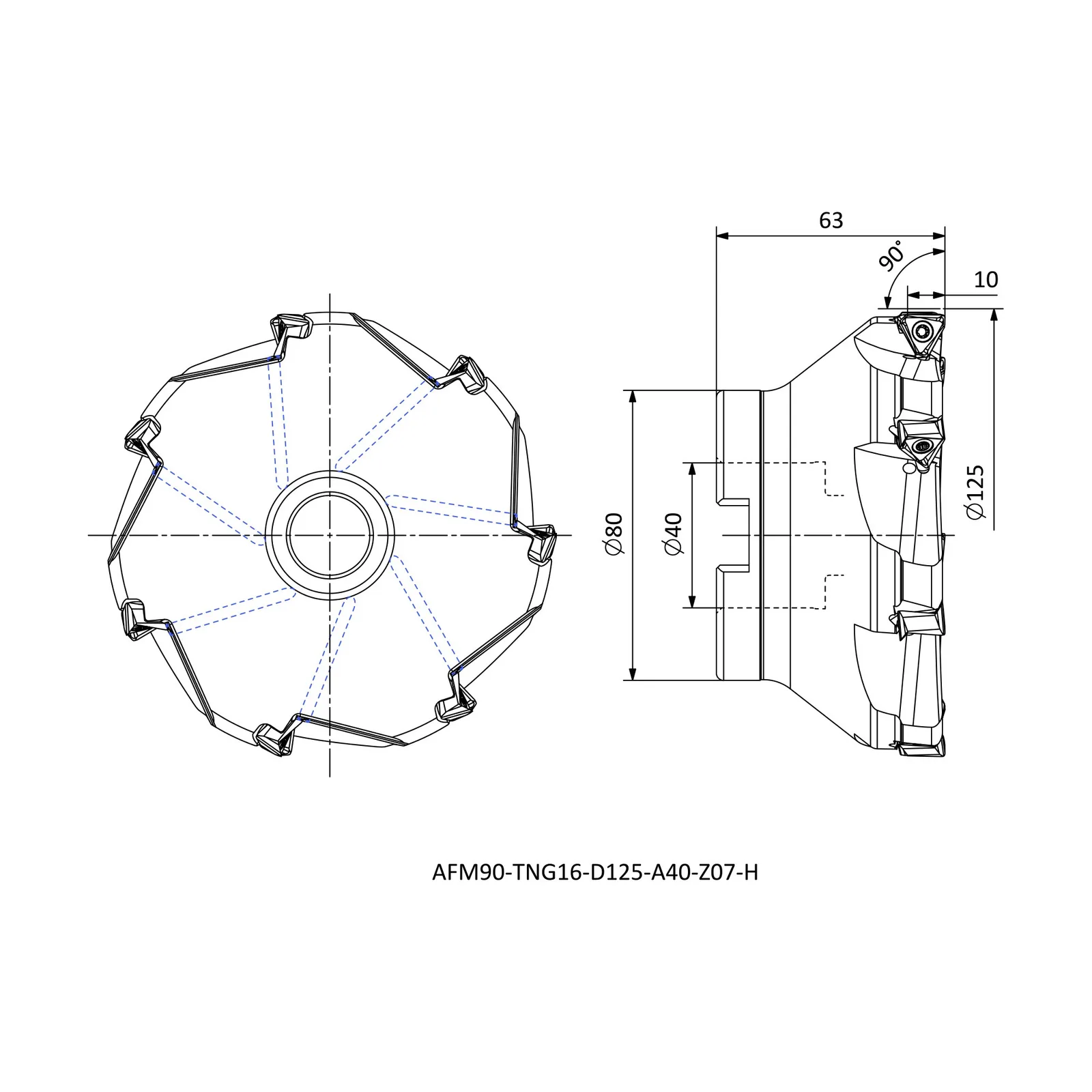 AFM90-TNG16-D125-A40-Z07-H &mdash; dimensioned drawing