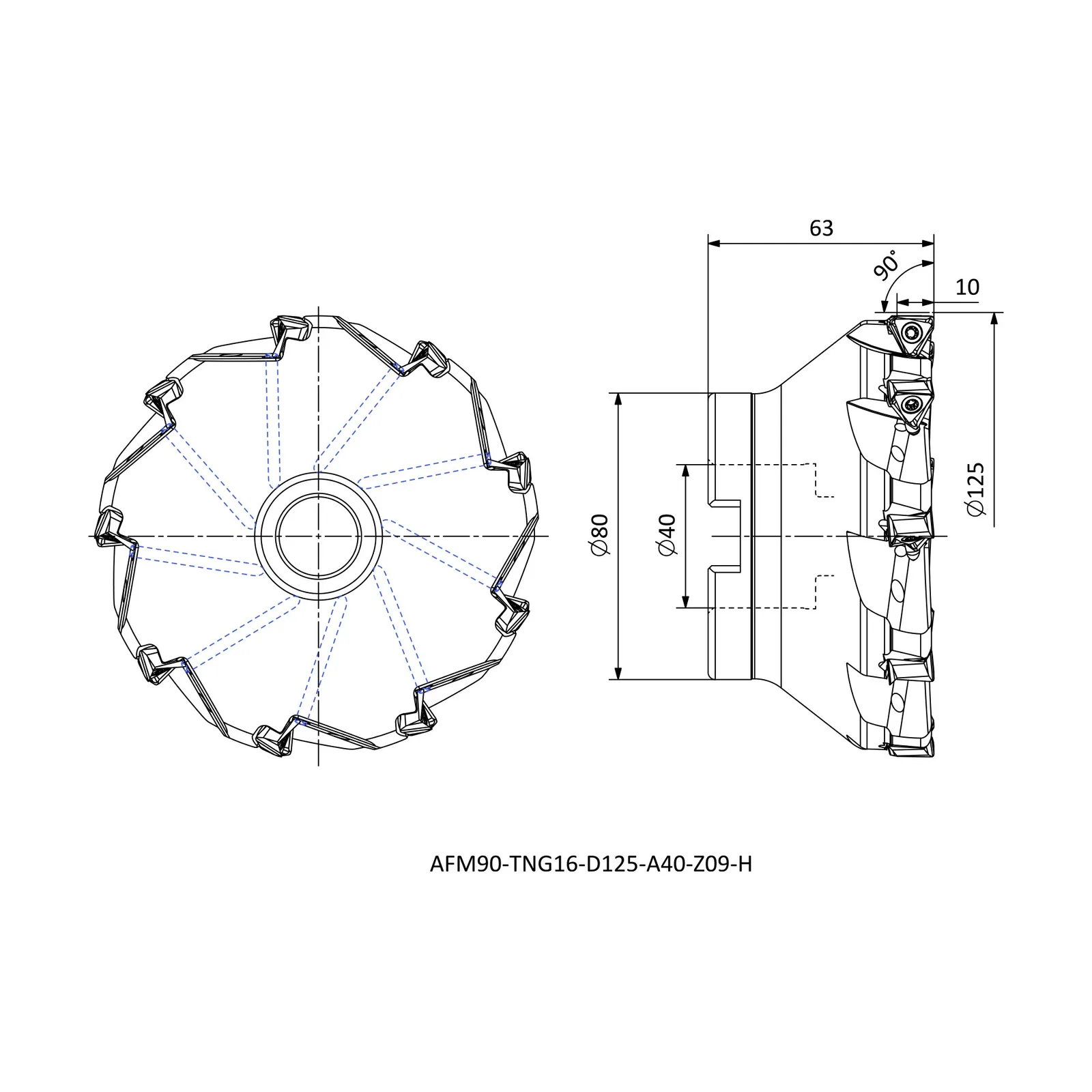 AFM90-TNG16-D125-A40-Z09-H &mdash; dimensioned drawing