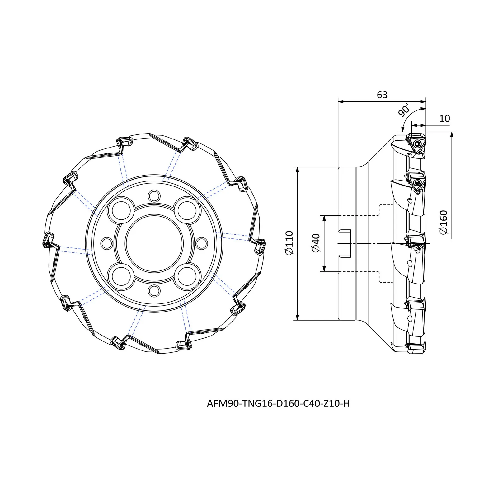 AFM90-TNG16-D160-C40-Z10-H &mdash; dimensioned drawing