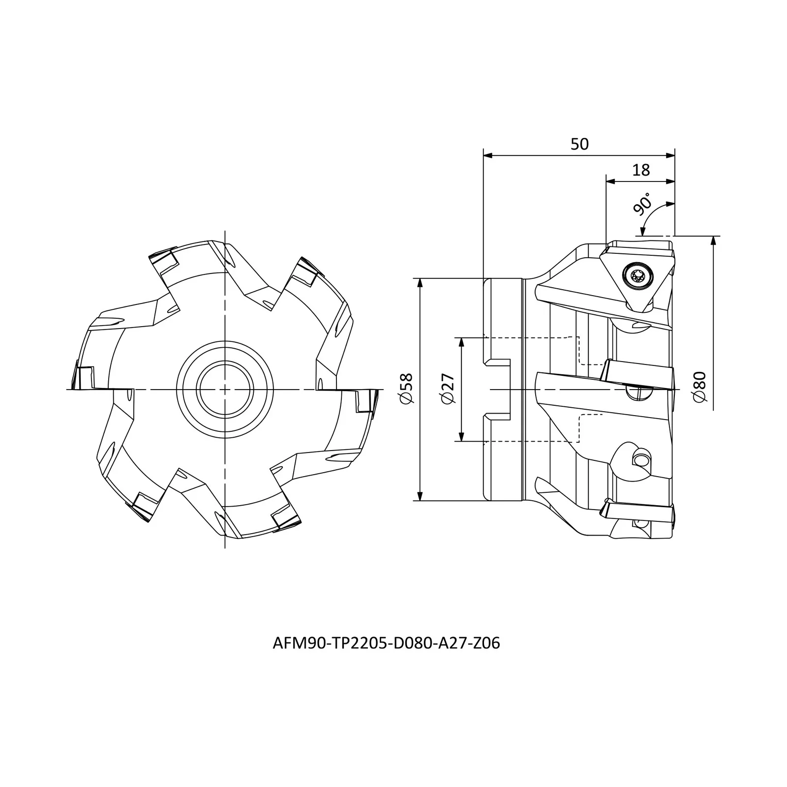 AFM90-TP2205-D080-A27-Z06 &mdash; dimensioned drawing