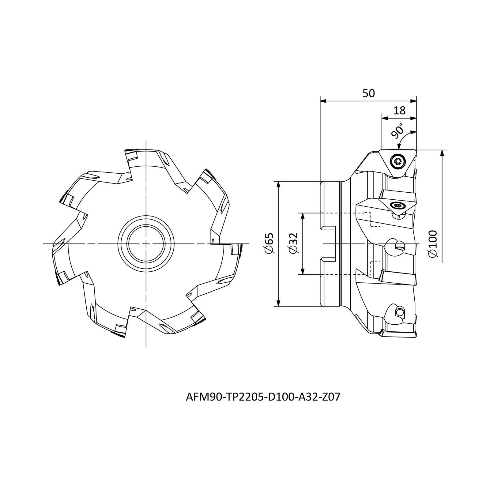AFM90-TP2205-D100-A32-Z07 &mdash; dimensioned drawing