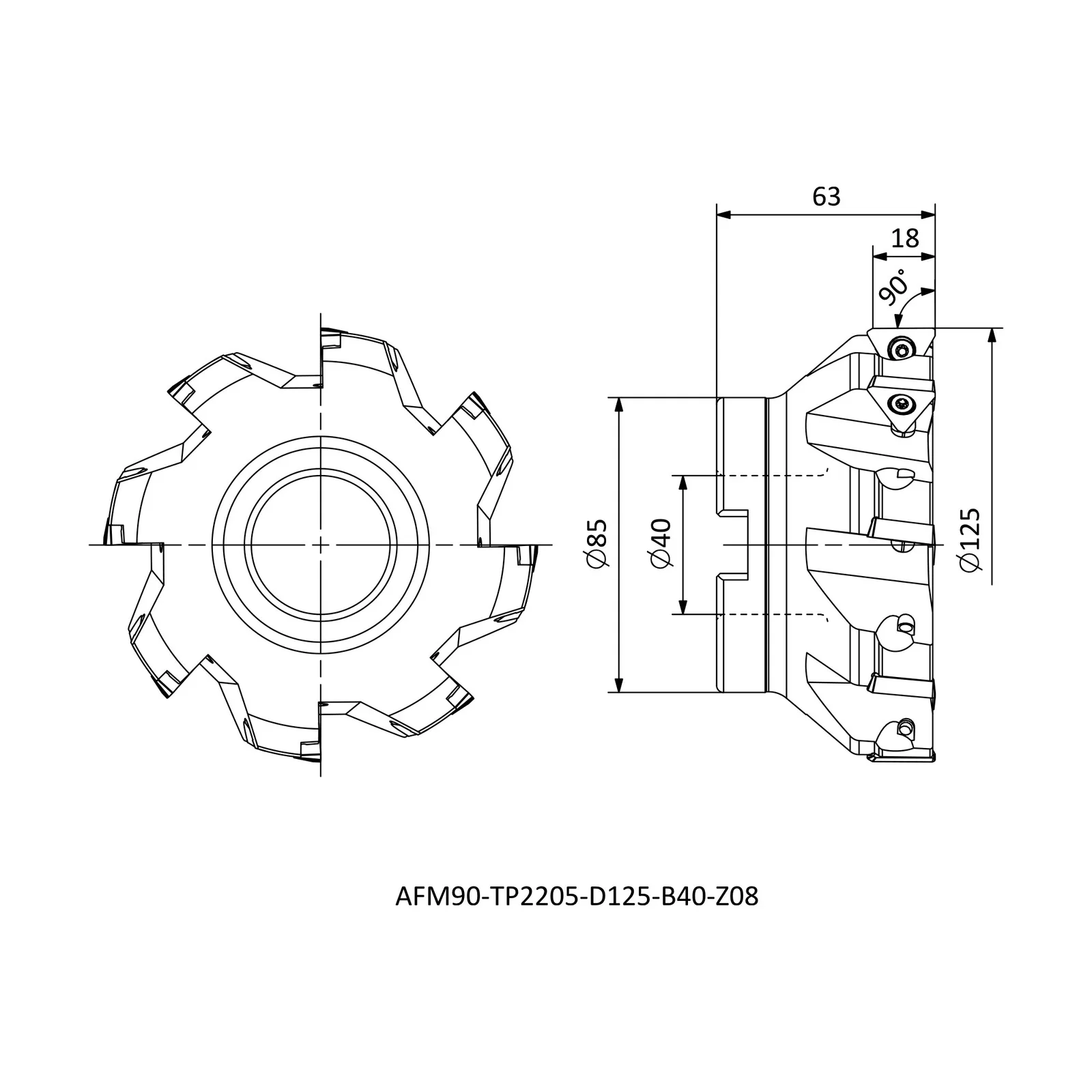AFM90-TP2205-D125-B40-Z08 &mdash; dimensioned drawing