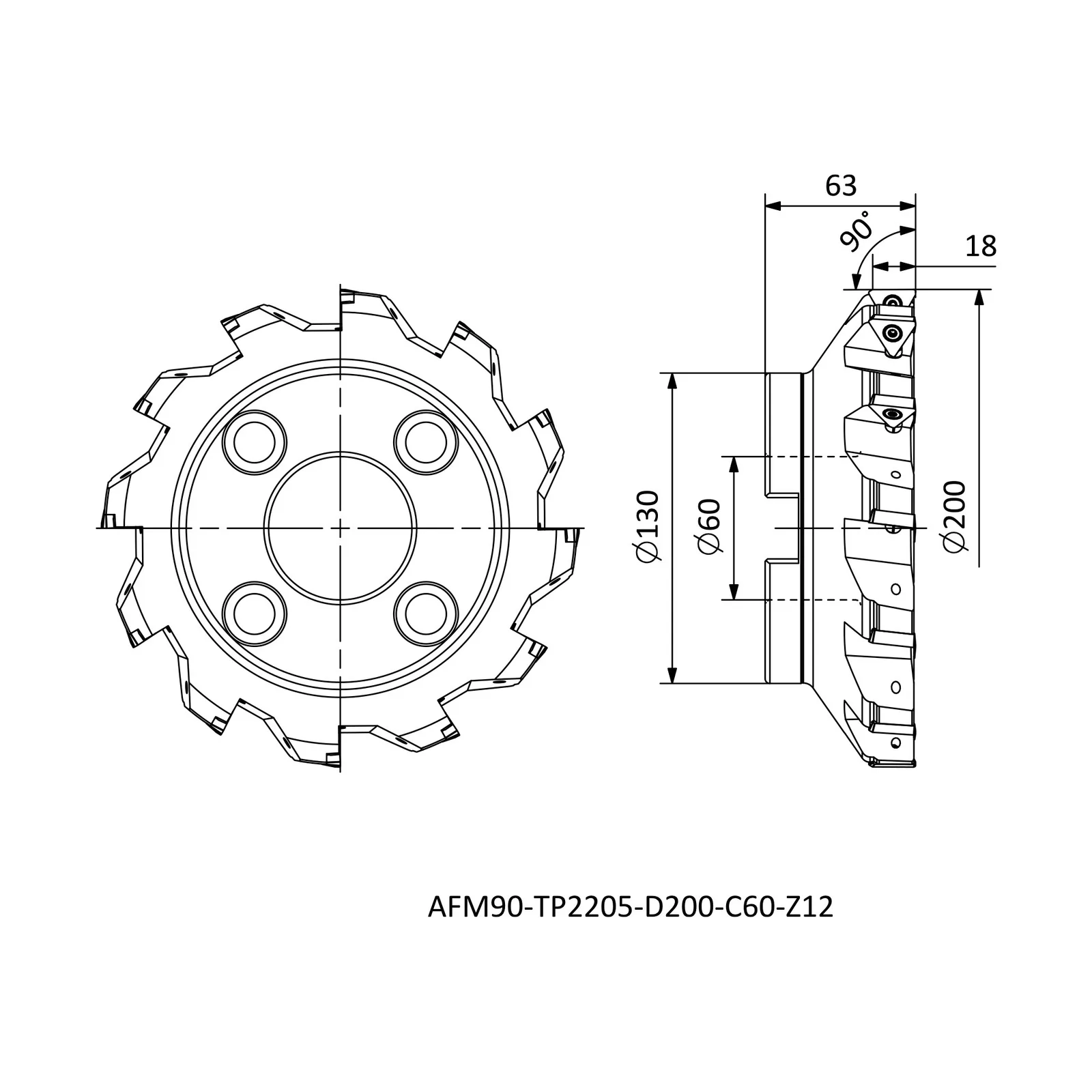 AFM90-TP2205-D200-C60-Z12 &mdash; dimensioned drawing