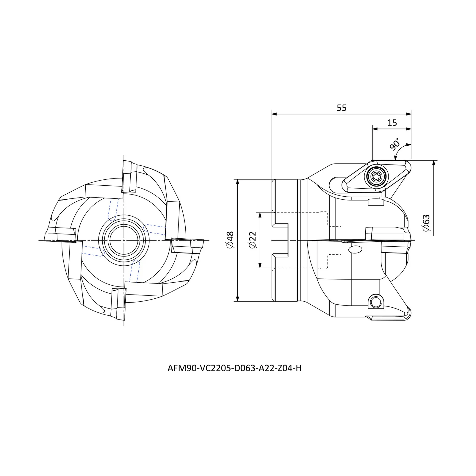 AFM90-VC2205-D063-A22-Z04-H &mdash; dimensioned drawing