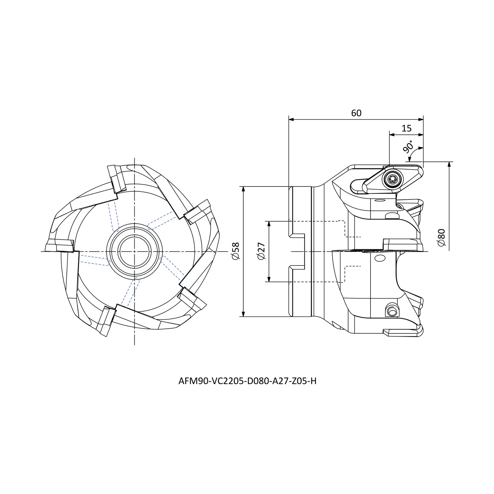 AFM90-VC2205-D080-A27-Z05-H &mdash; dimensioned drawing