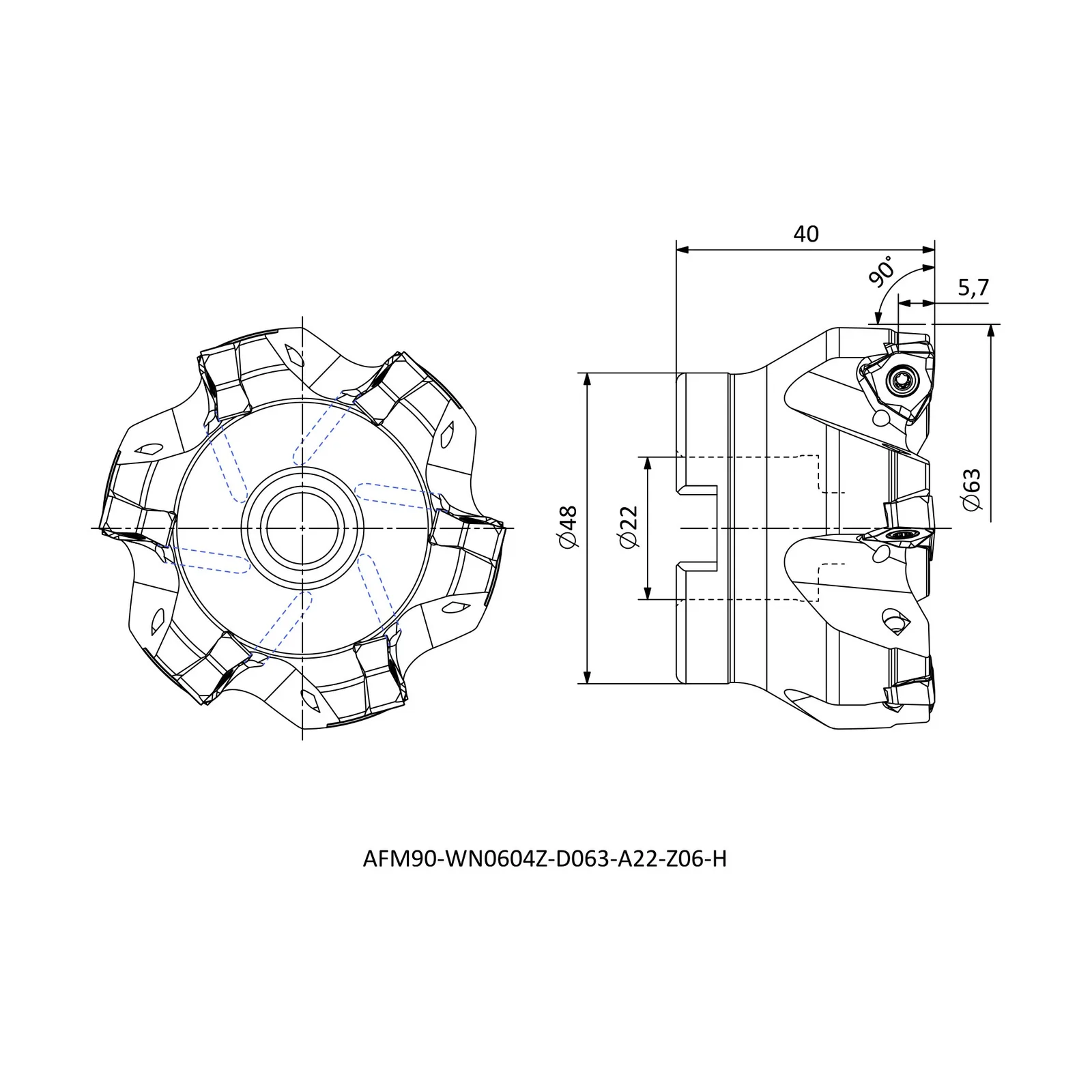 AFM90-WN0604Z-D063-A22-Z06-H &mdash; dimensioned drawing