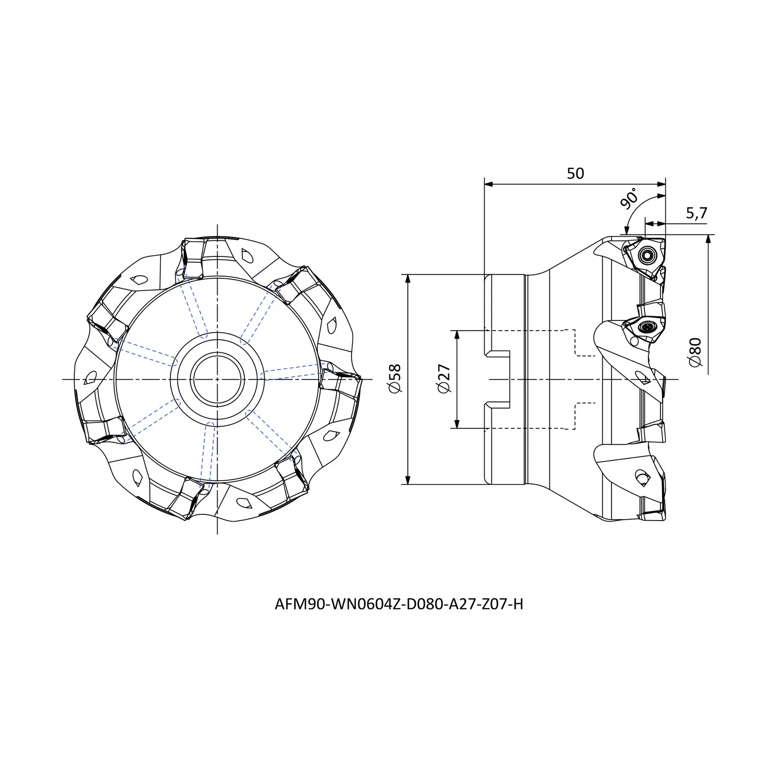 AFM90-WN0604Z-D080-A27-Z07-H &mdash; dimensioned drawing