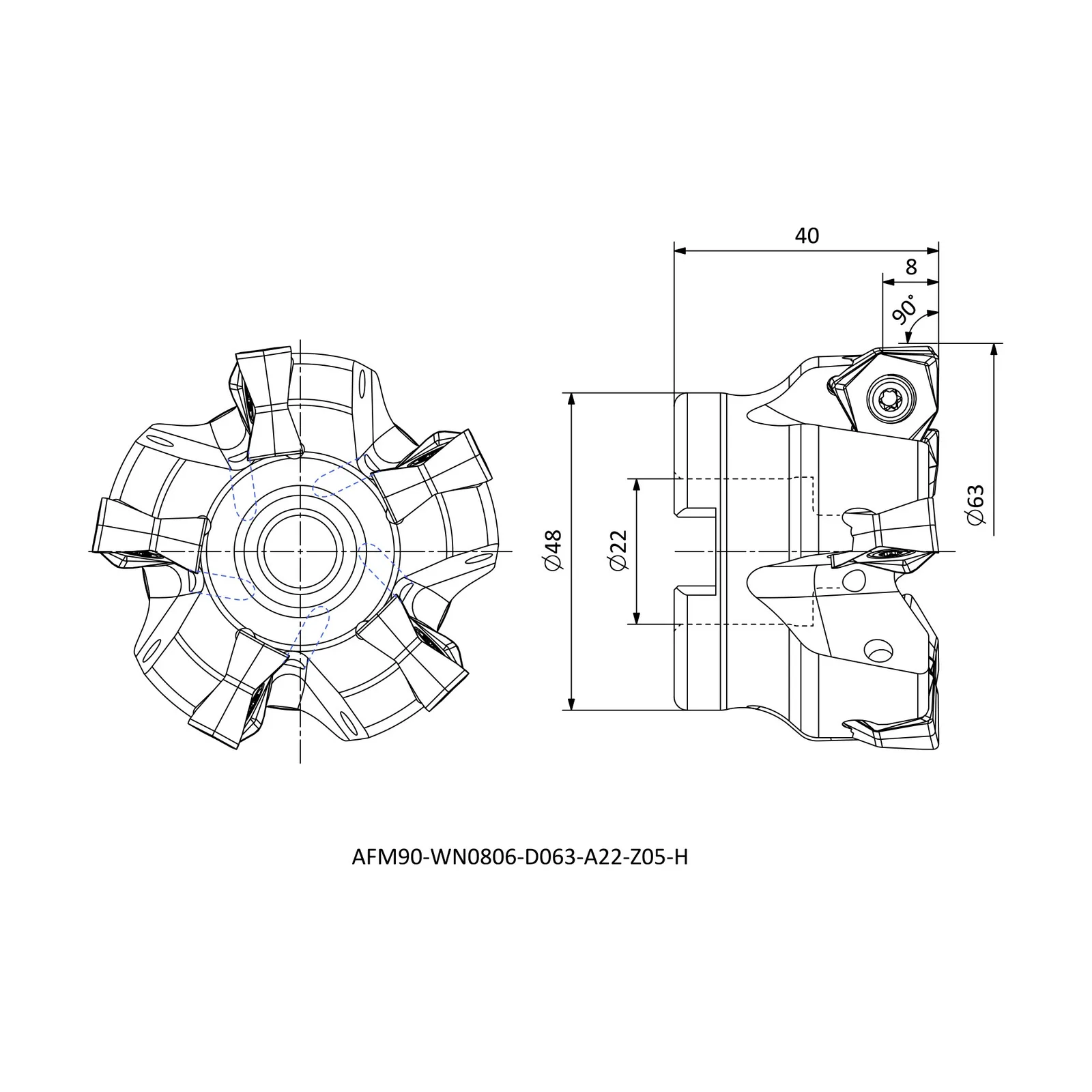 AFM90-WN0806-D063-A22-Z05-H &mdash; dimensioned drawing