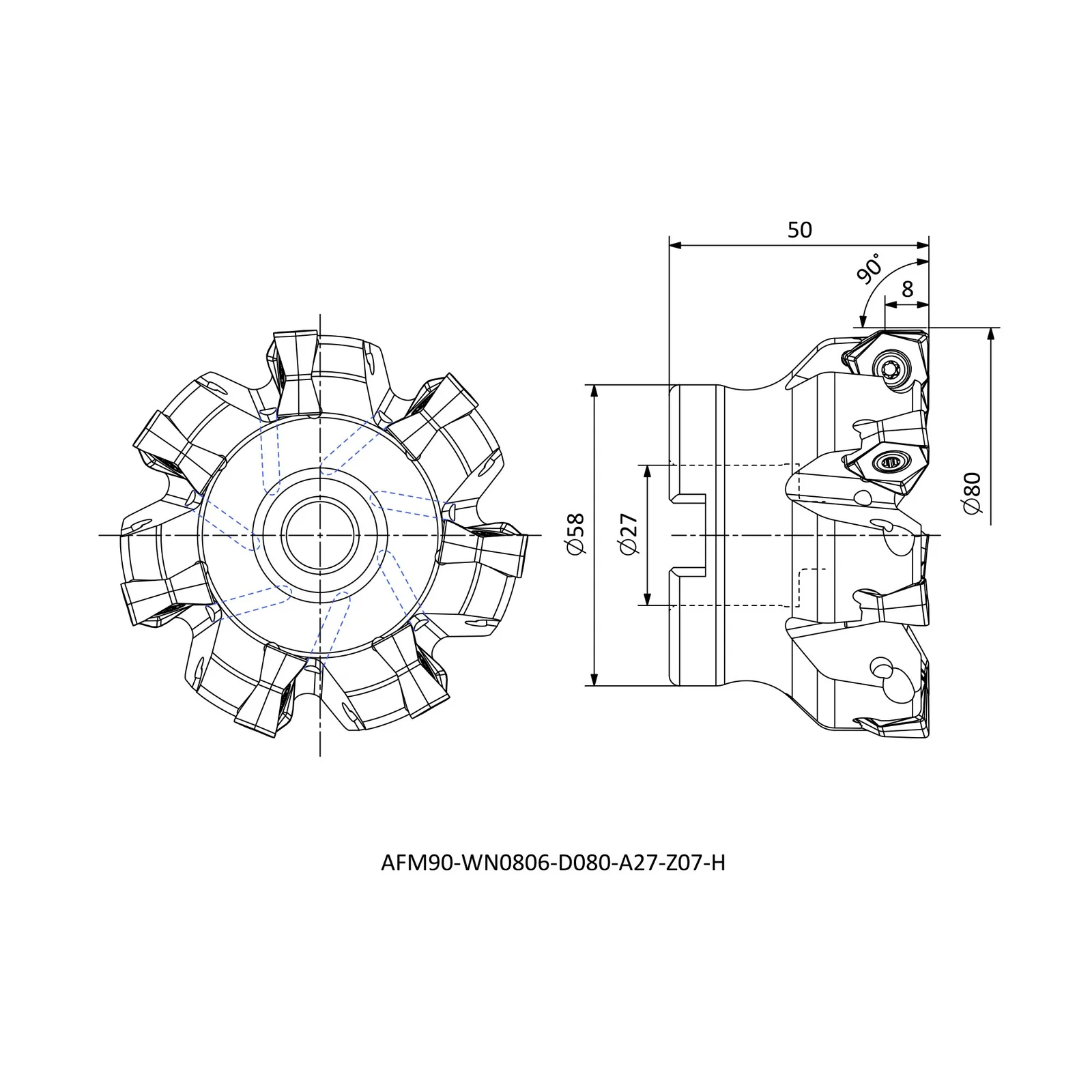 AFM90-WN0806-D080-A27-Z07-H &mdash; dimensioned drawing
