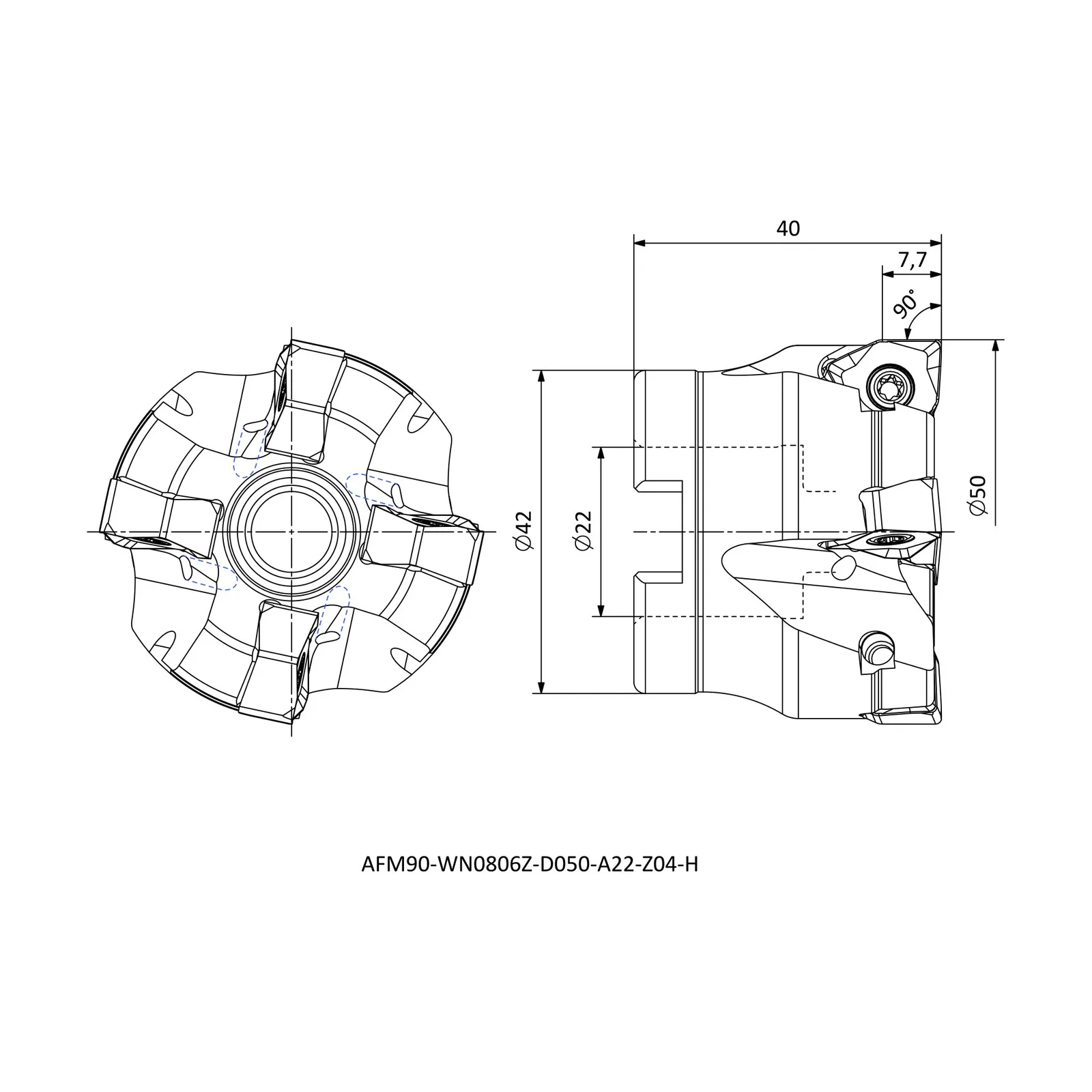 AFM90-WN0806Z-D050-A22-Z04-H &mdash; dimensioned drawing