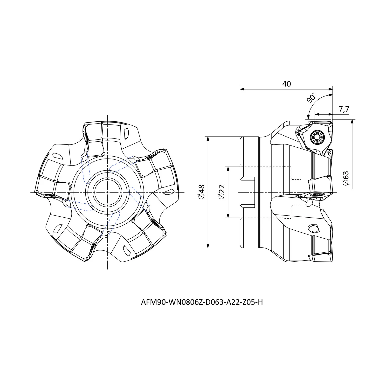 AFM90-WN0806Z-D063-A22-Z05-H &mdash; dimensioned drawing