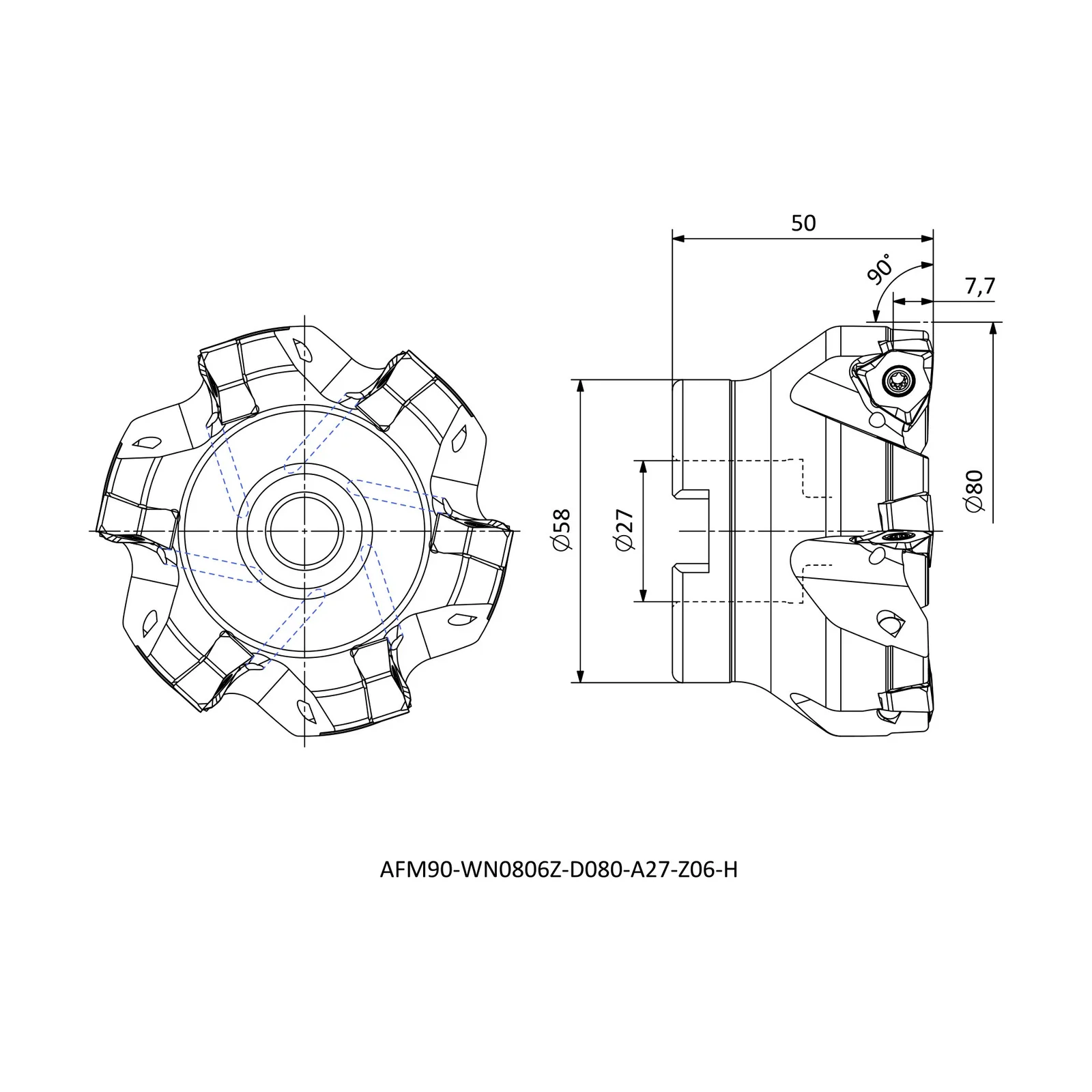 AFM90-WN0806Z-D080-A27-Z06-H &mdash; dimensioned drawing