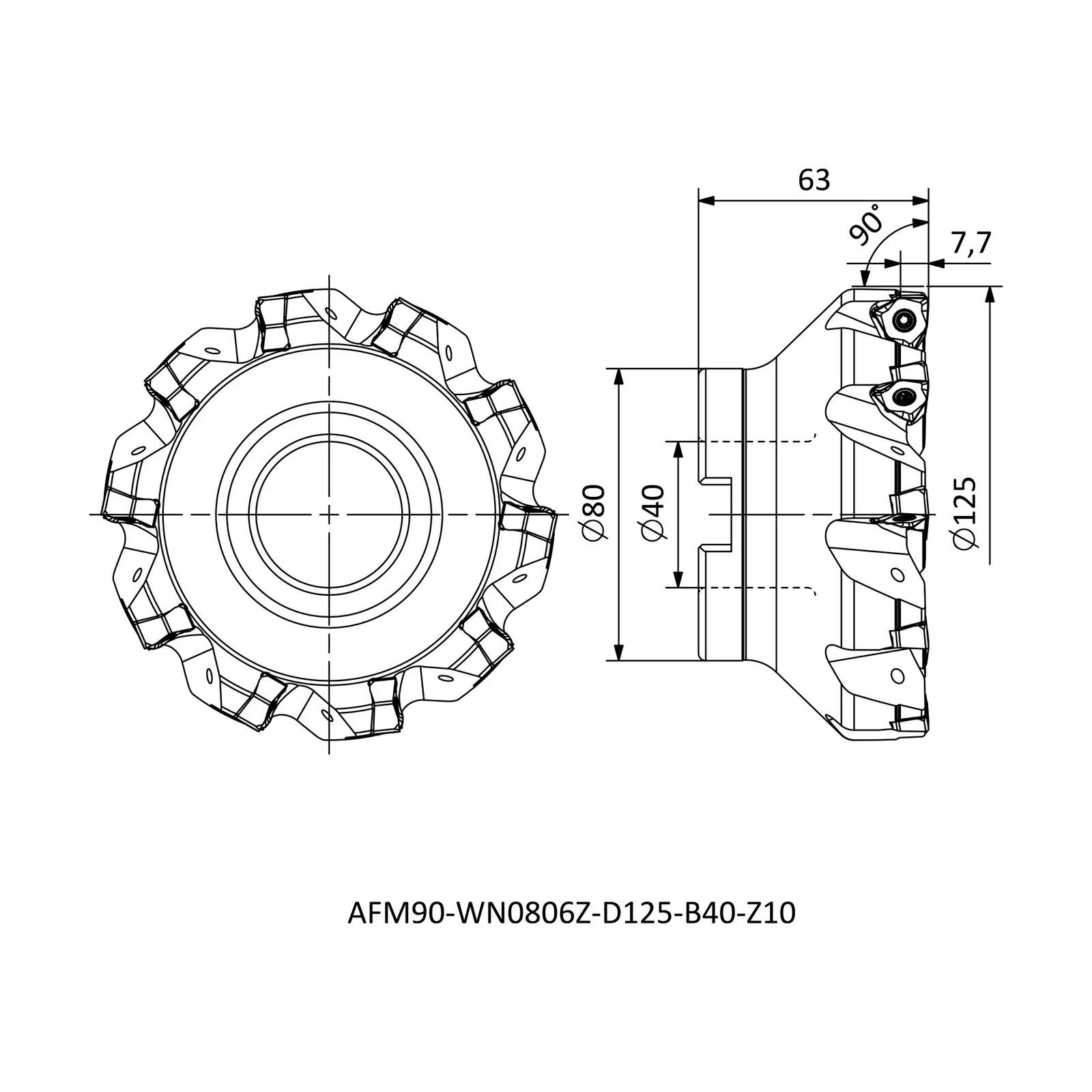 AFM90-WN0806Z-D125-B40-Z10 &mdash; dimensioned drawing
