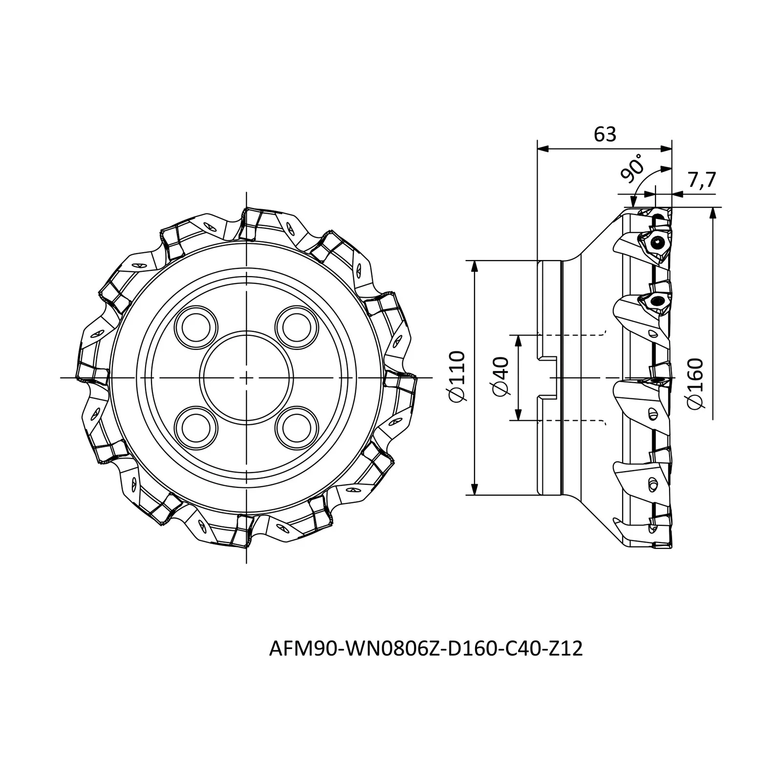 AFM90-WN0806Z-D160-C40-Z12 &mdash; dimensioned drawing