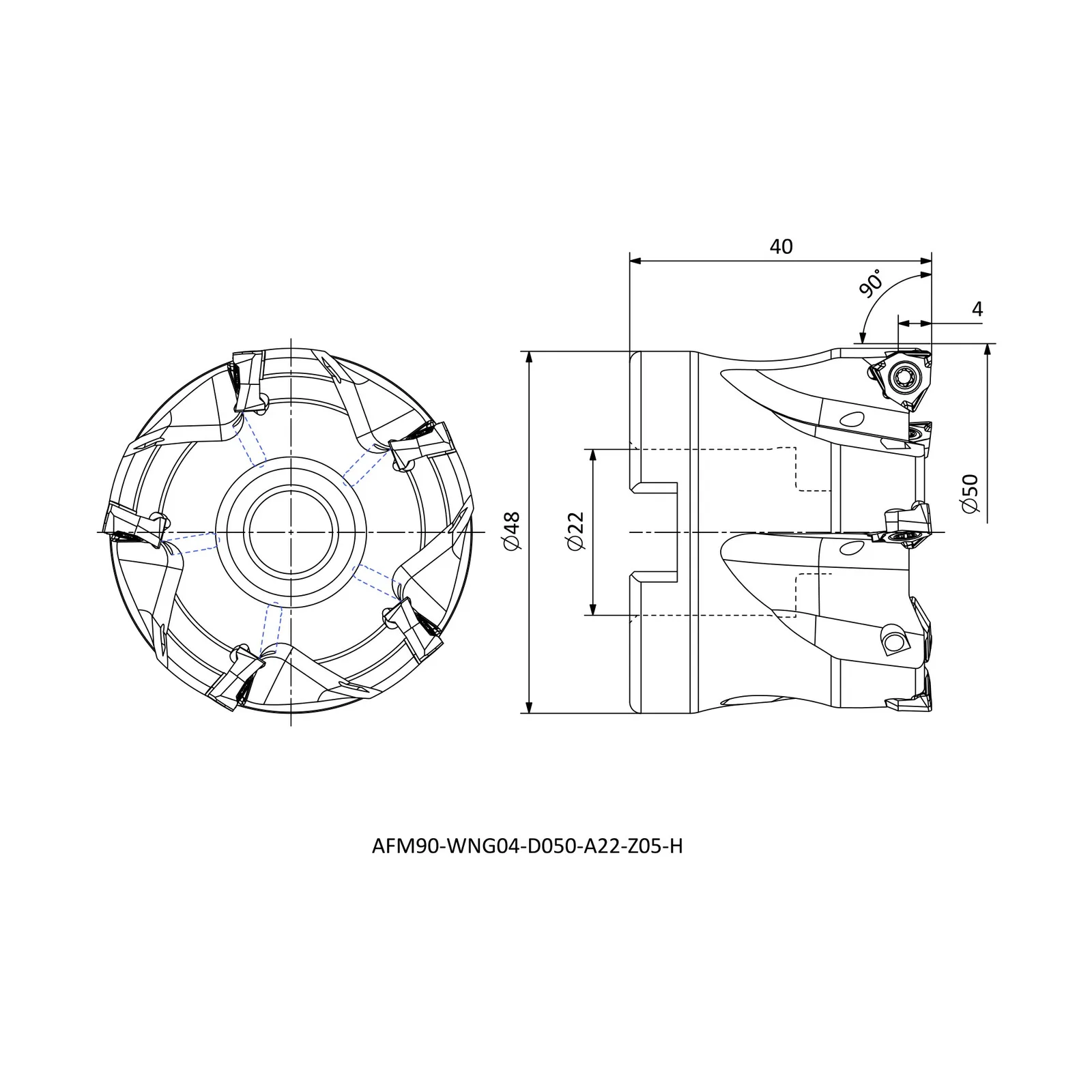 AFM90-WNG04-D050-A22-Z05-H &mdash; dimensioned drawing