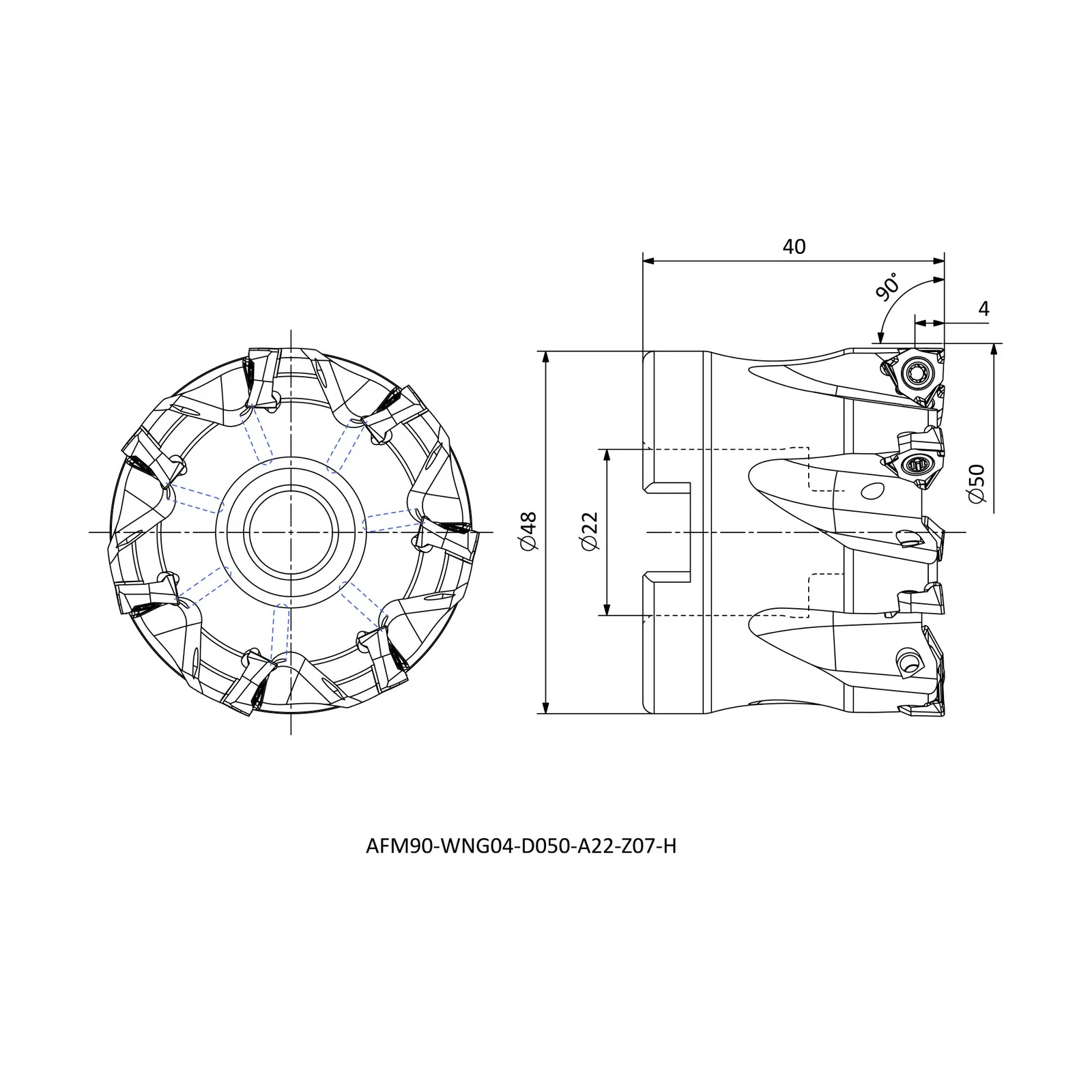 AFM90-WNG04-D050-A22-Z07-H &mdash; dimensioned drawing