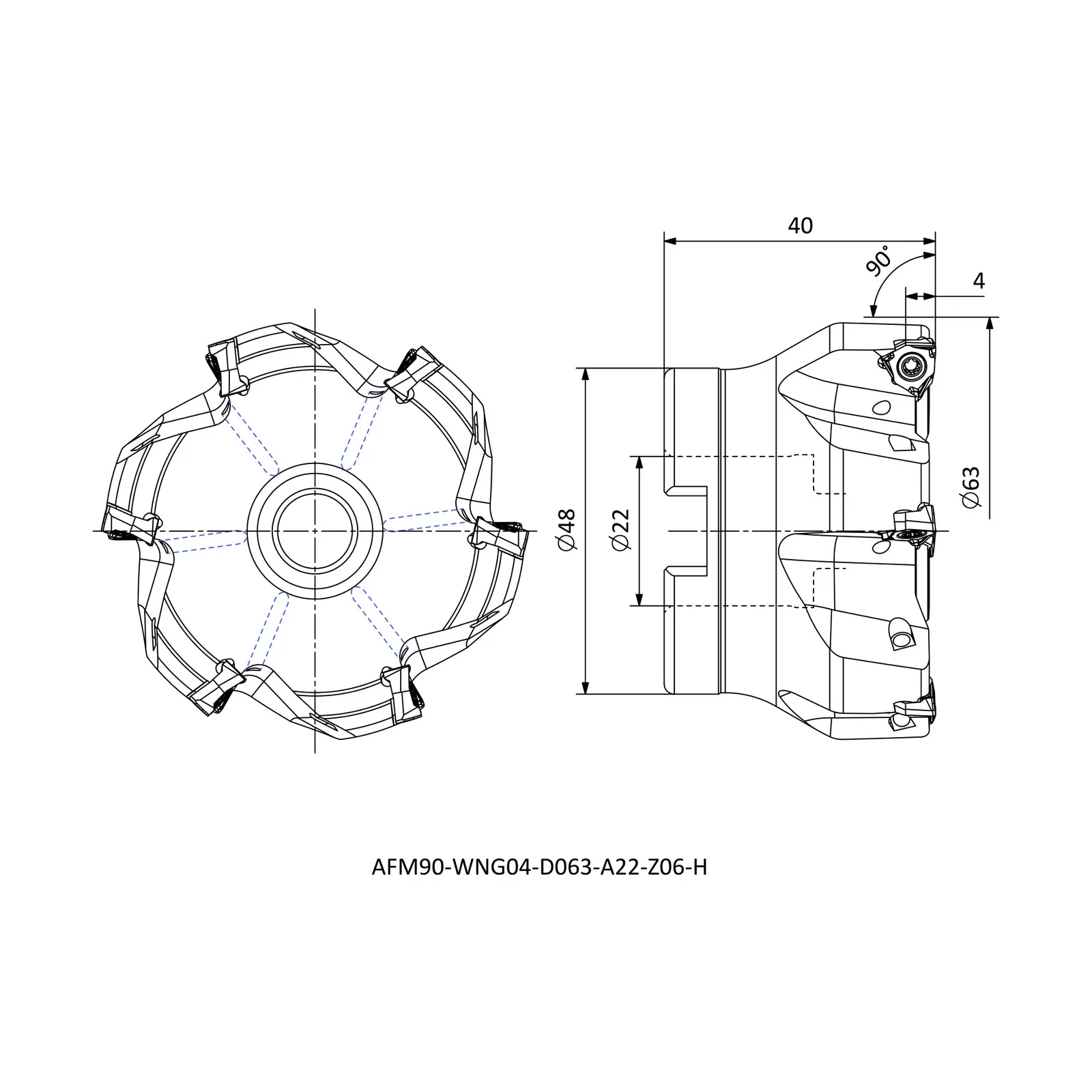 AFM90-WNG04-D063-A22-Z06-H &mdash; dimensioned drawing