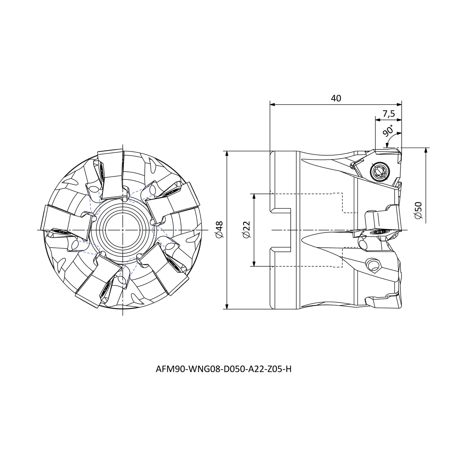 AFM90-WNG08-D050-A22-Z05-H &mdash; dimensioned drawing
